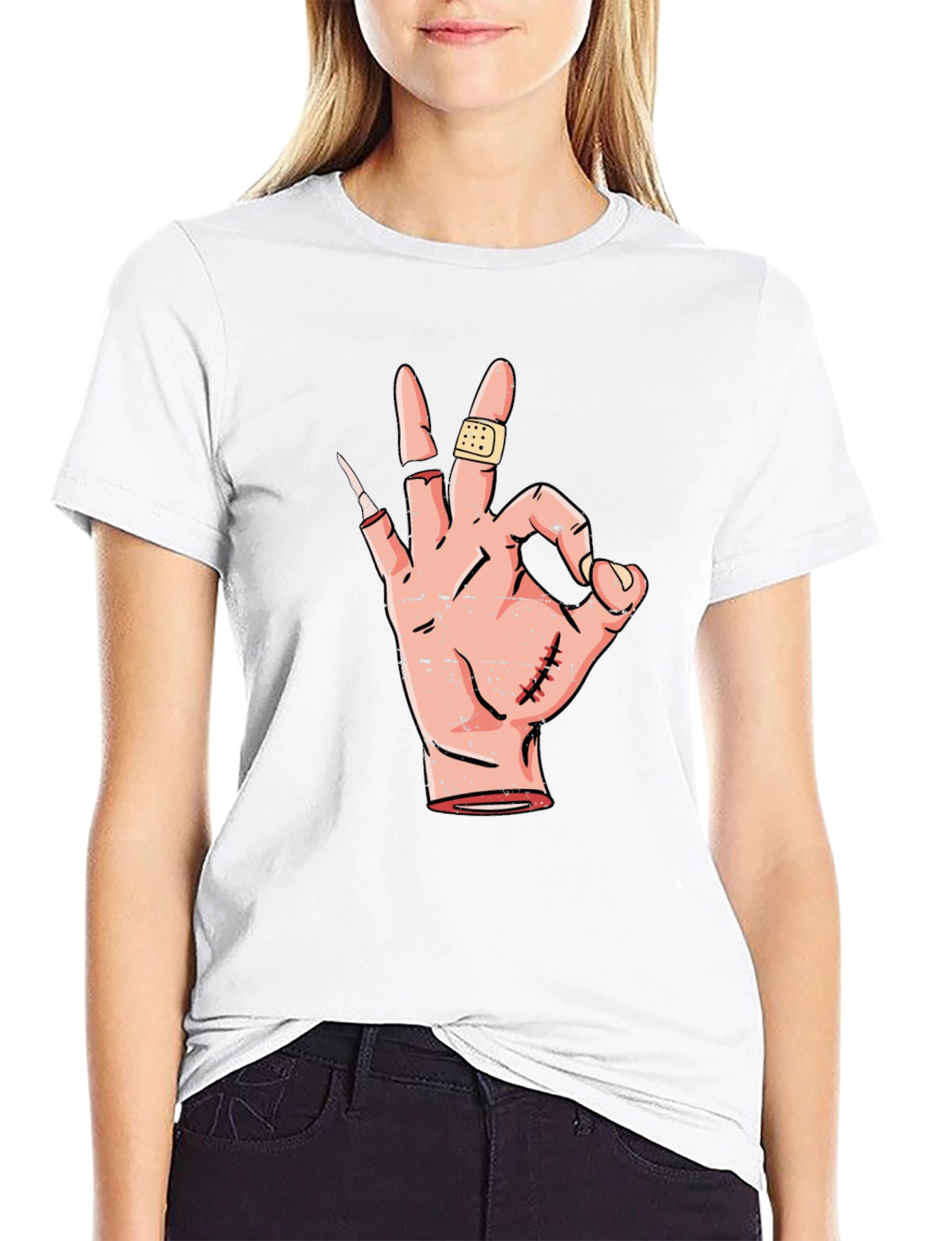 Black Funny OK Hand Sign Graphic Tee - Black Cotton T-Shirt view 9