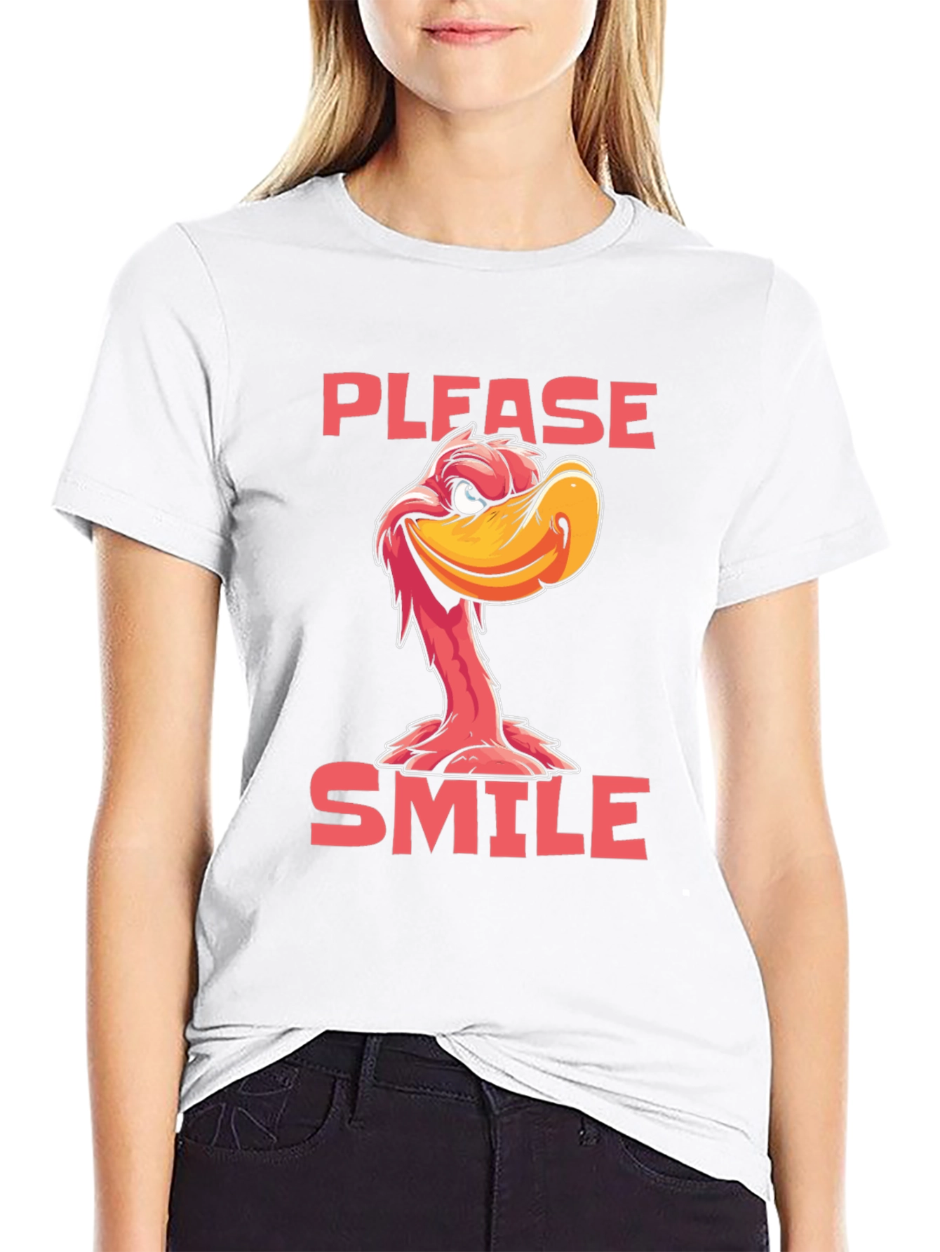 Black Please Smile Cartoon Duck Graphic Tee view 9