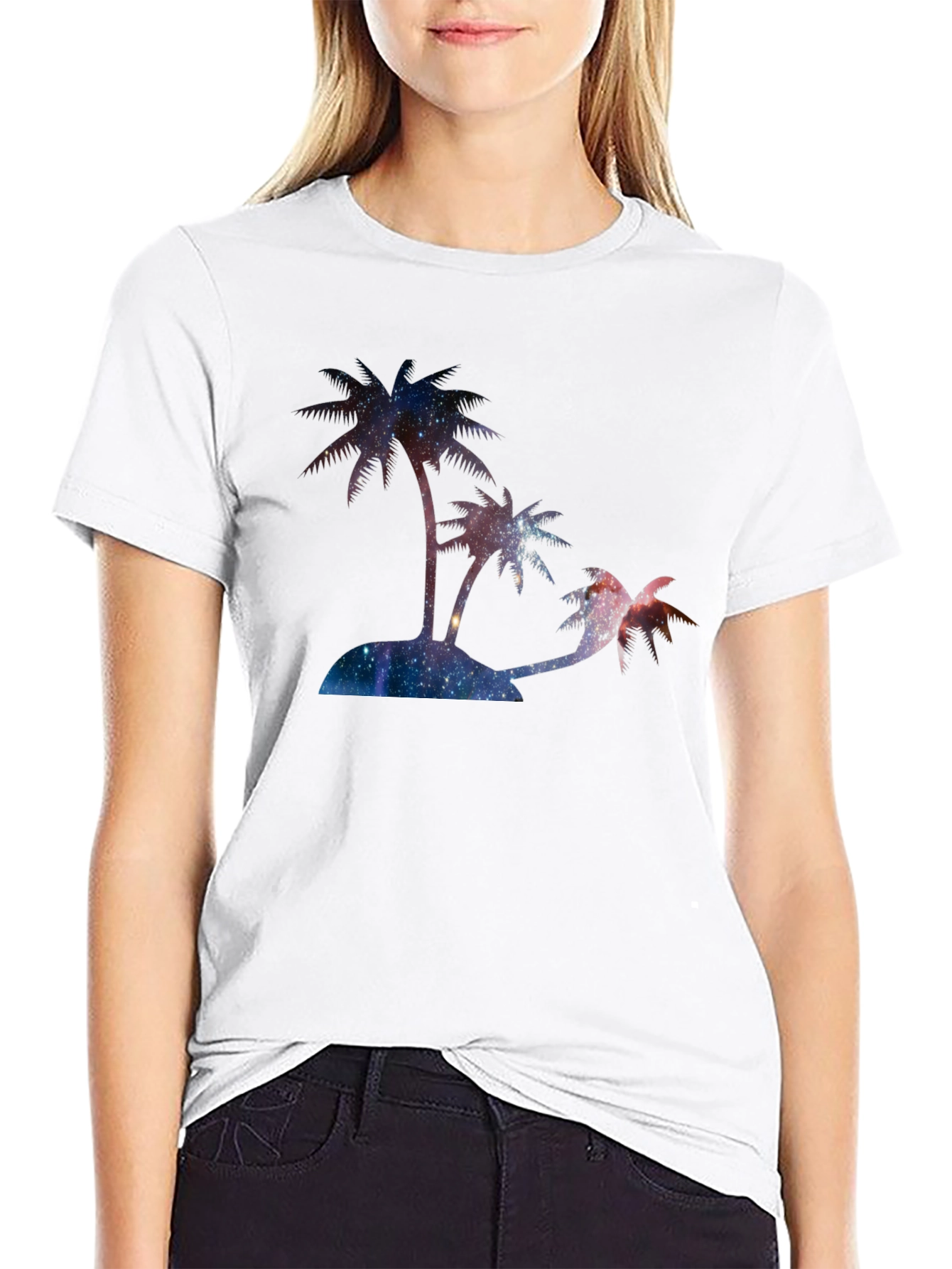 Black Galaxy Palm Tree Graphic T-Shirt view 9