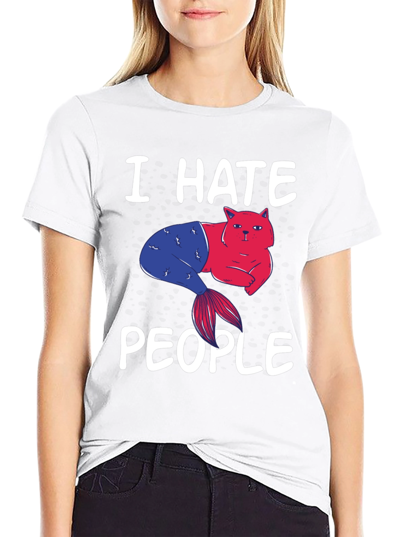 Black I Hate People Cat Mermaid Graphic Tee view 9