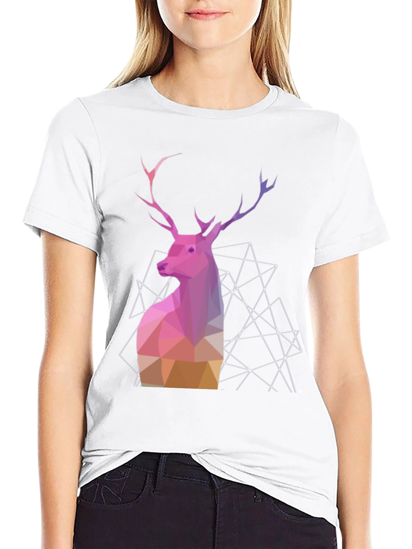 Black Geometric Deer Graphic Tee - Modern Animal Design view 9