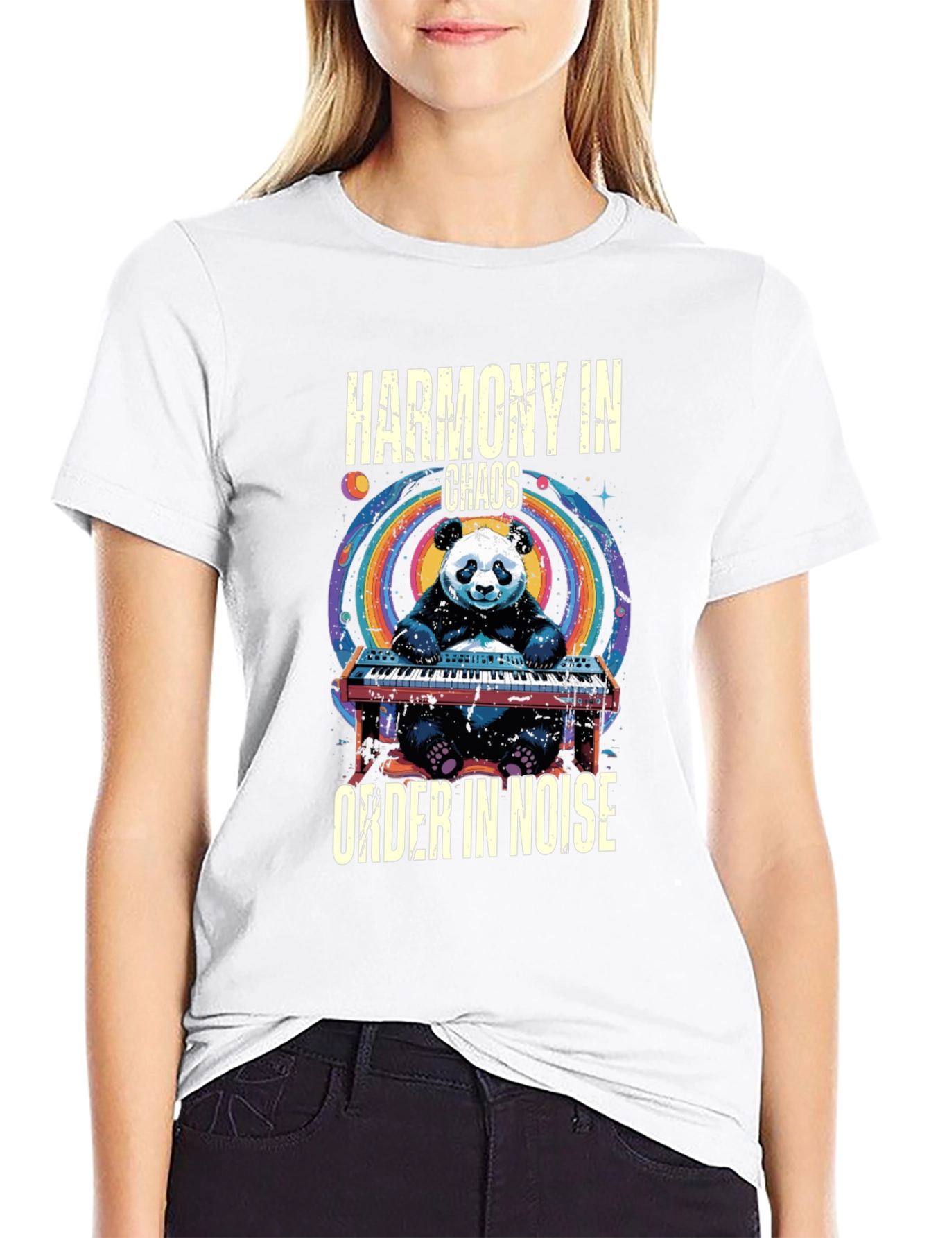 Black Harmony in Chaos T-Shirt - Panda Musician view 9
