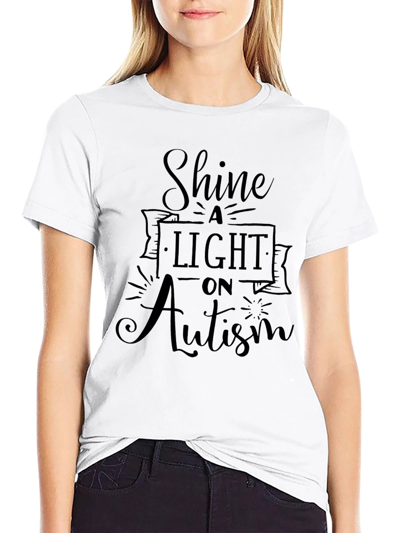 Black Shine a Light on Autism Black T-Shirt view 9