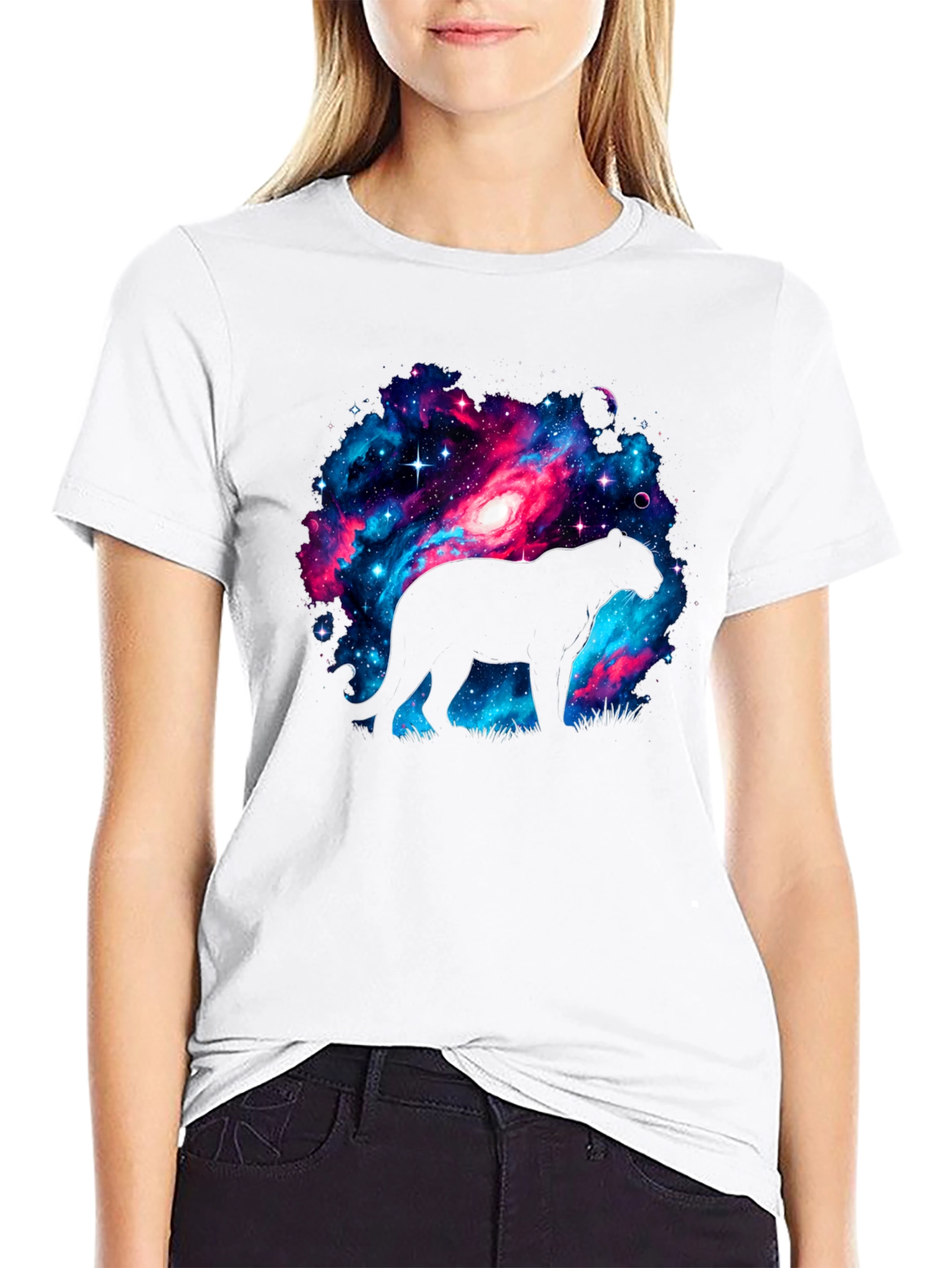 Black Galaxy Panther T-Shirt - Cosmic Cat Design view 9
