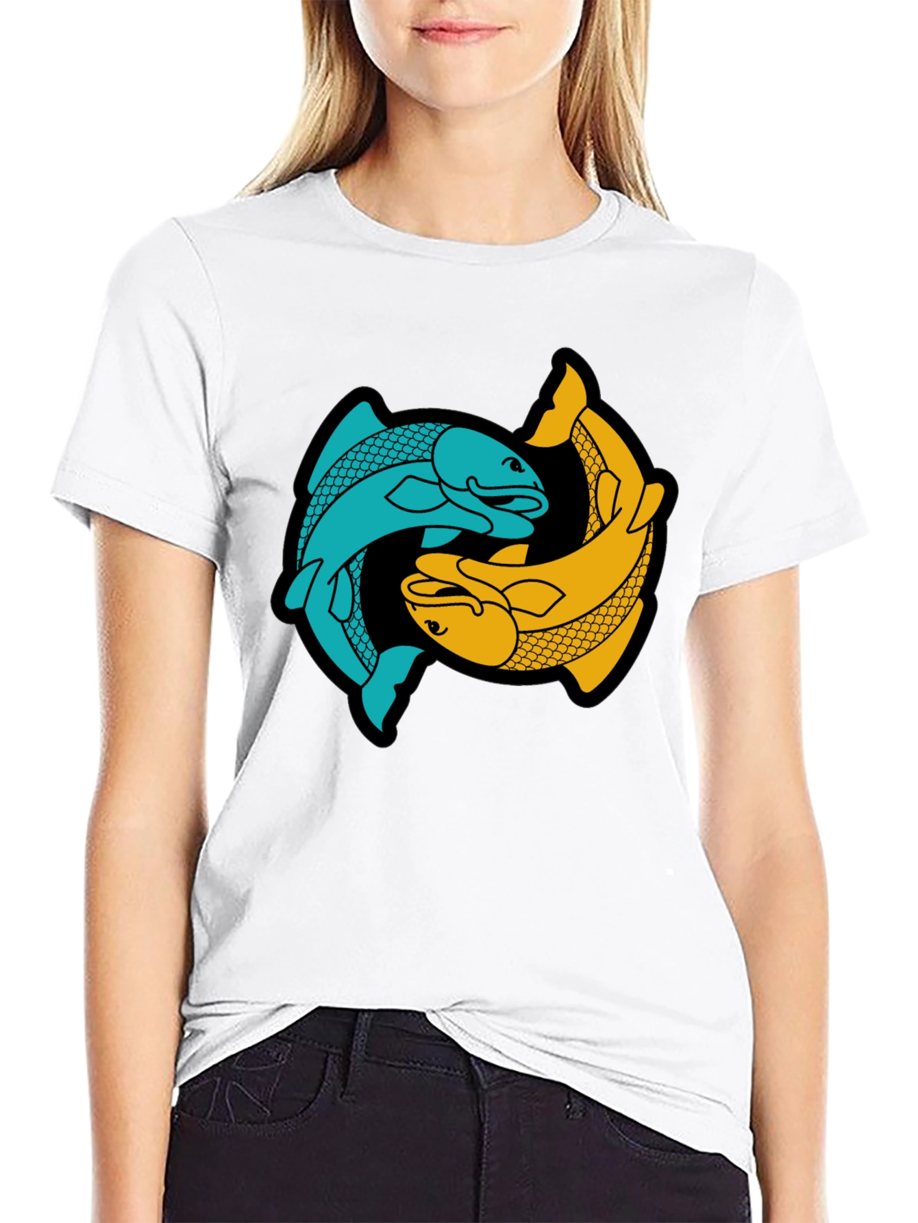 Black Yin Yang Fish Graphic Tee - Black Cotton Blend view 9