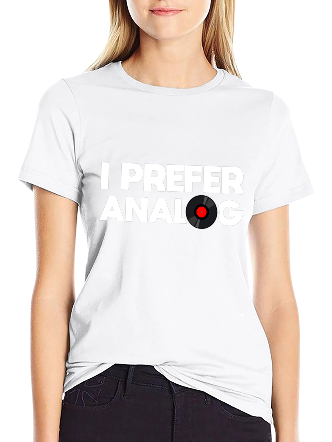 Black I Prefer Analog Vinyl Record T-Shirt - Black view 9