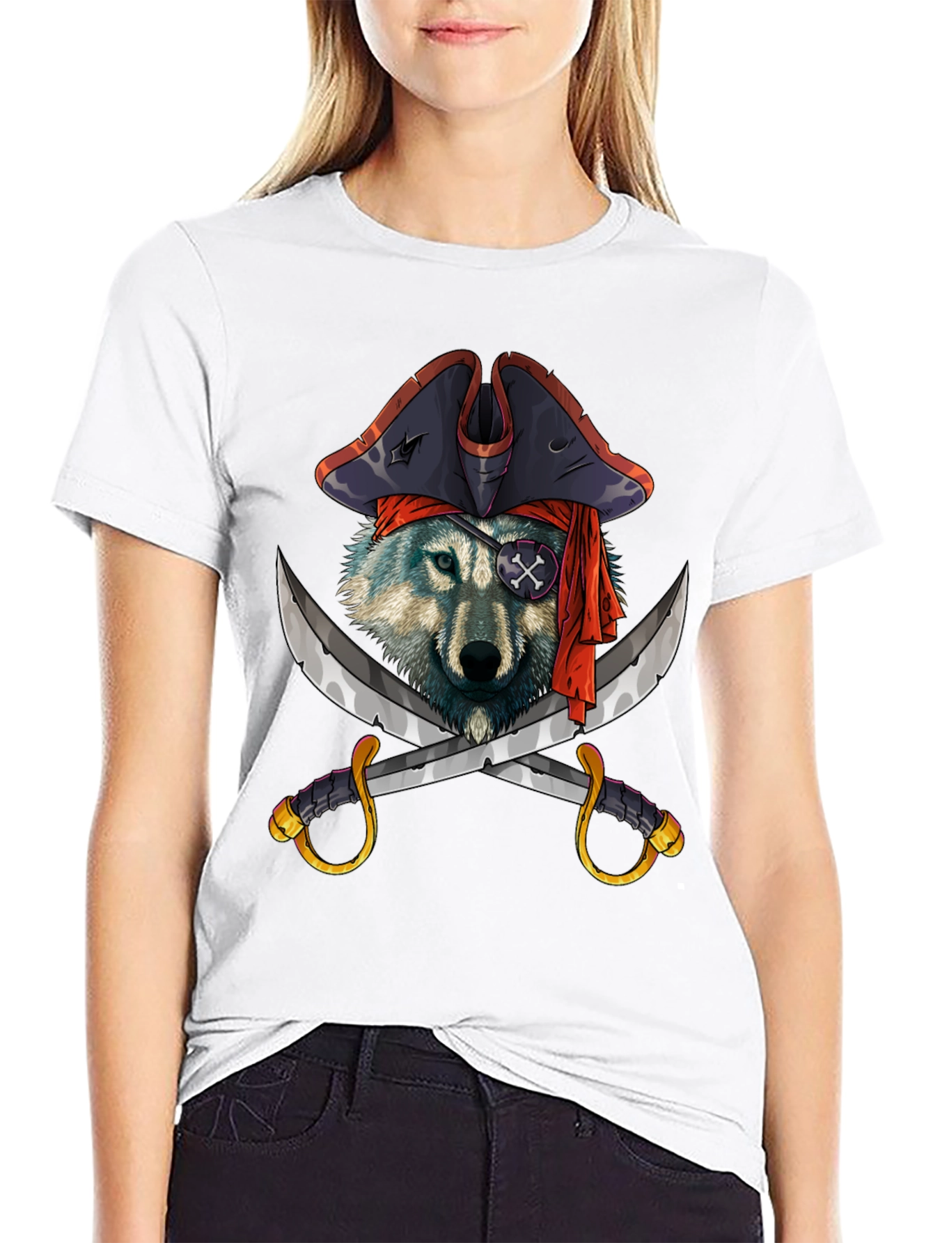 Black Pirate Wolf Graphic T-Shirt - Black Cotton Tee view 9