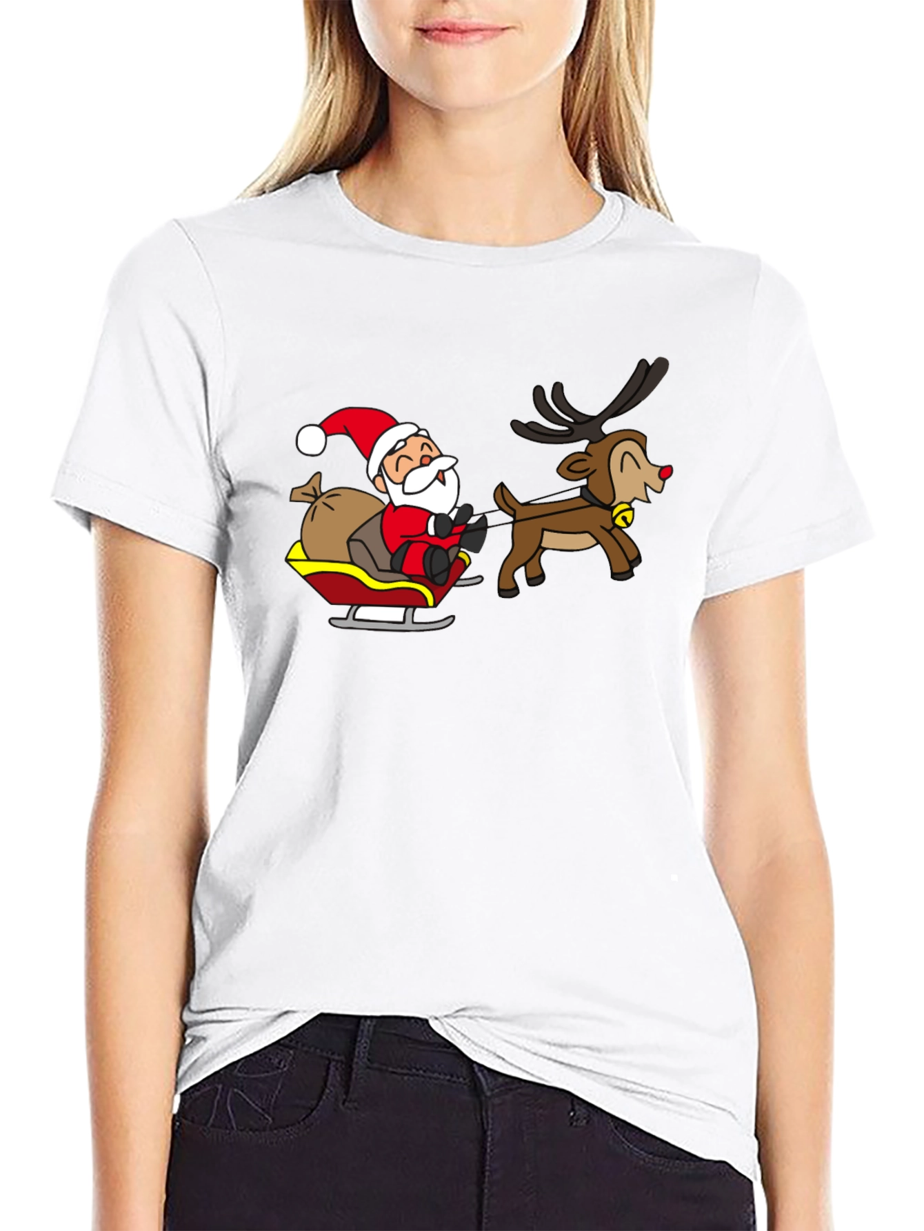 Black Santa & Reindeer Black Graphic Tee view 9