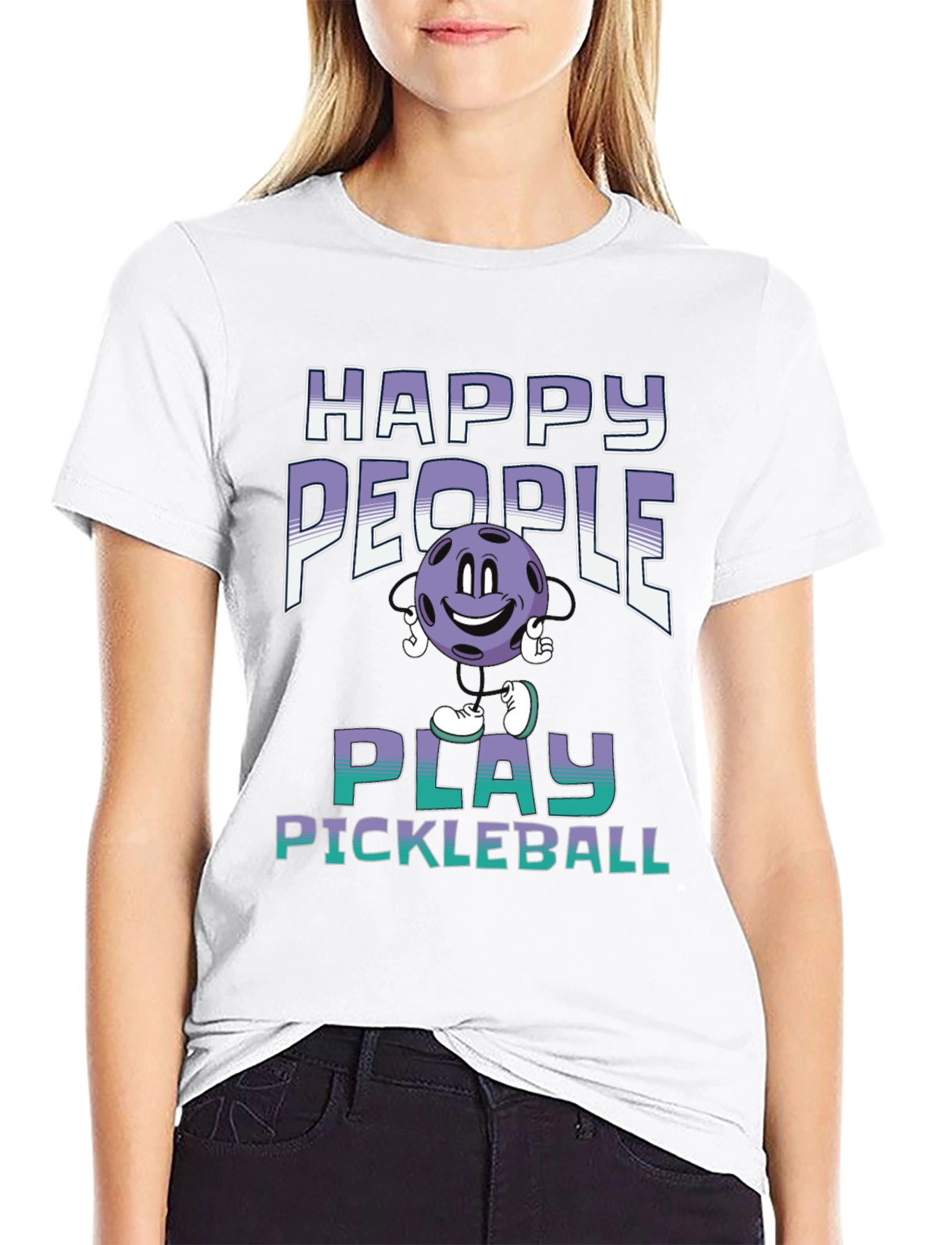 Black Happy People Play Pickleball T-Shirt view 9