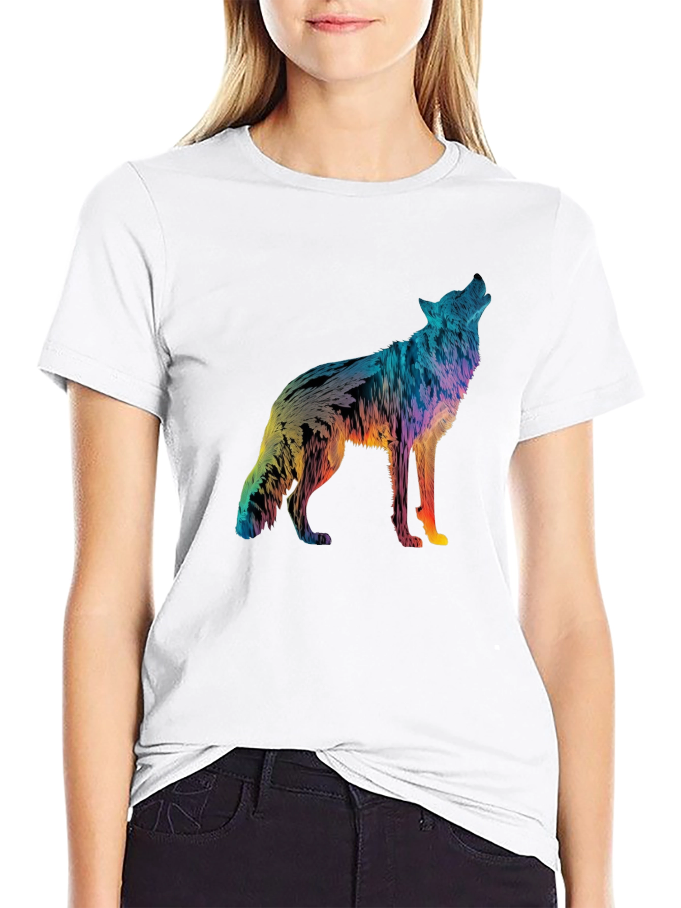 Black Vivid Wolf Graphic Tee - Men's Black T-Shirt view 9