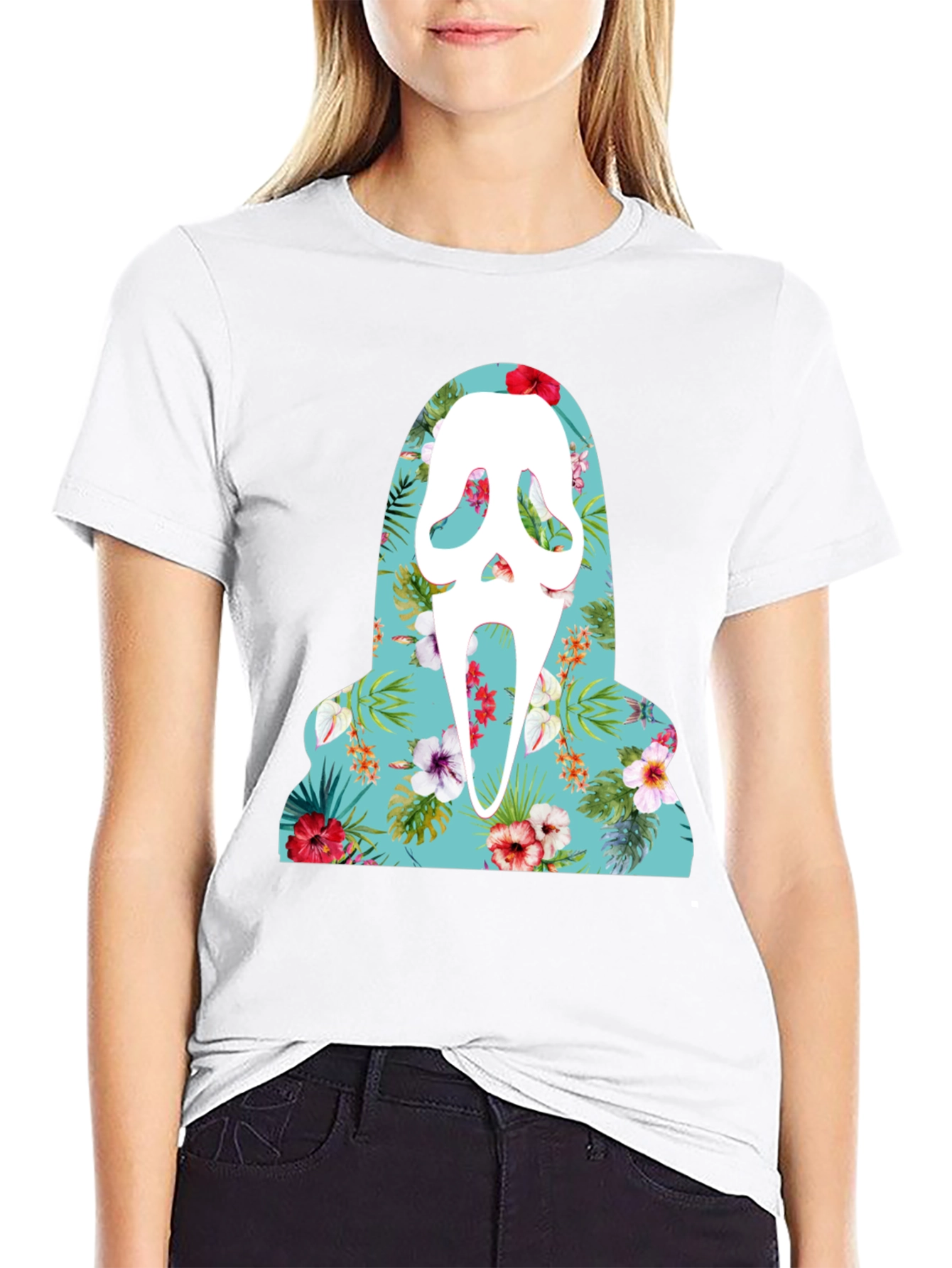Black Floral Scream Ghost T-Shirt view 9