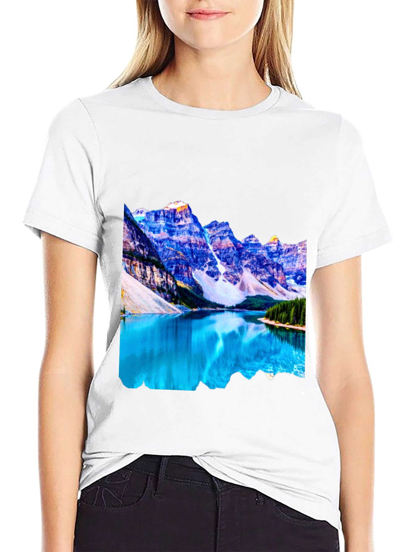 Black Mountain Lake Graphic Tee - Black Cotton Casual Shirt view 9