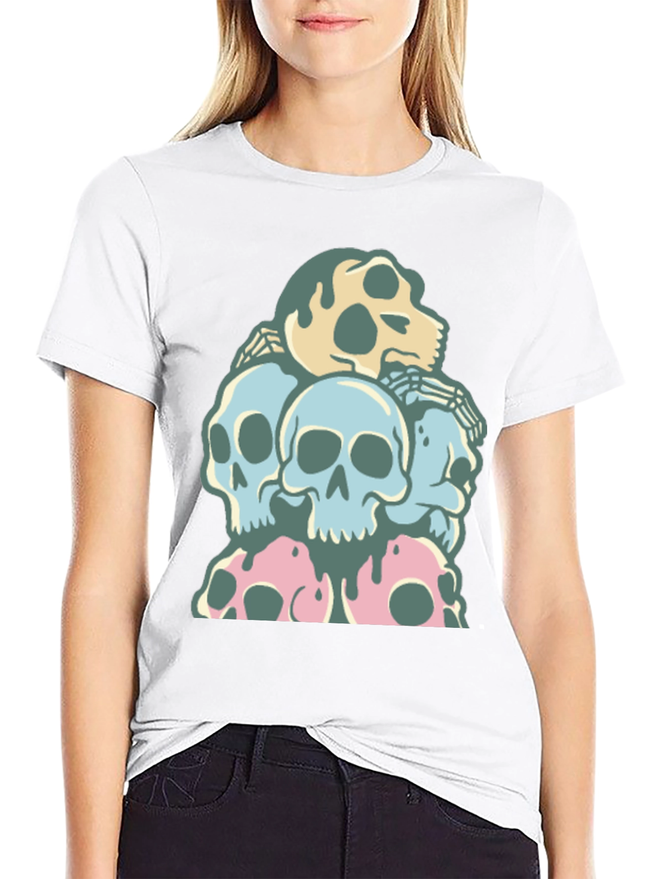 Black Skull Pile T-Shirt - Dark Humor Graphic Tee view 9