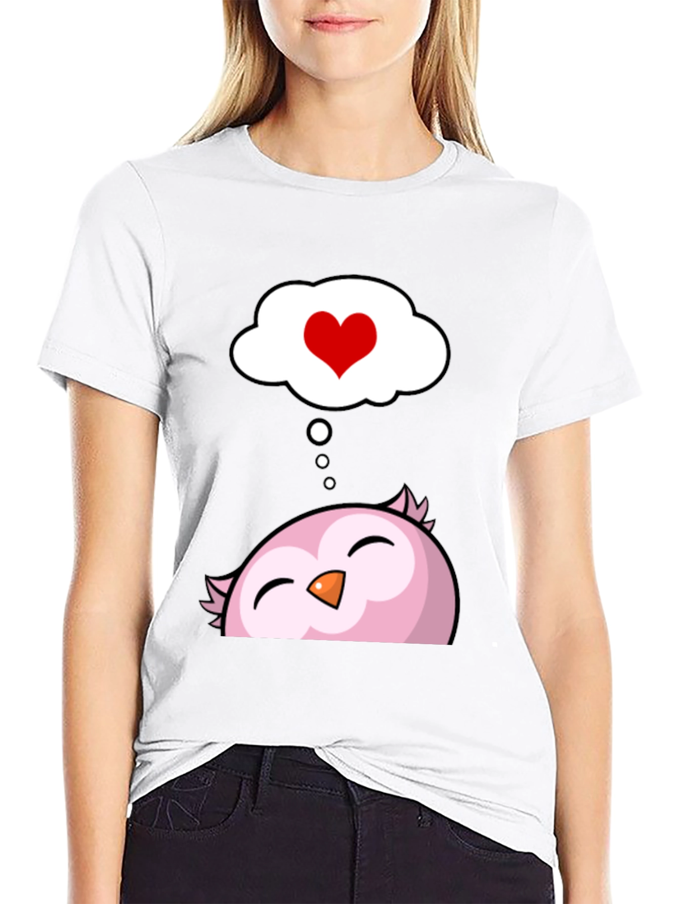 Black Cute Owl in Love Men's Black T-Shirt view 9