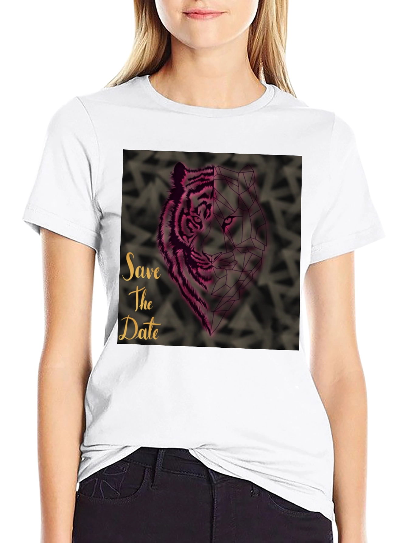 Black Save the Date Geometric Tiger Graphic T-Shirt view 9