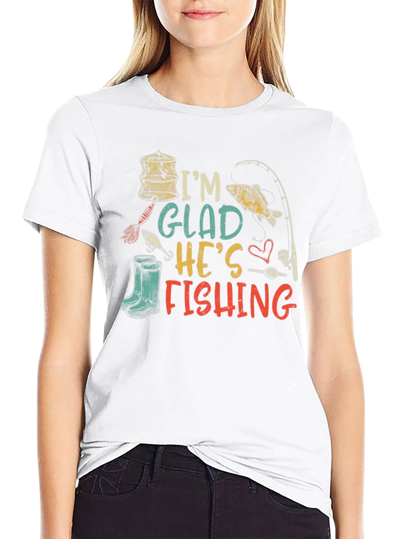 Black I'm Glad He's Fishing Graphic T-Shirt view 9