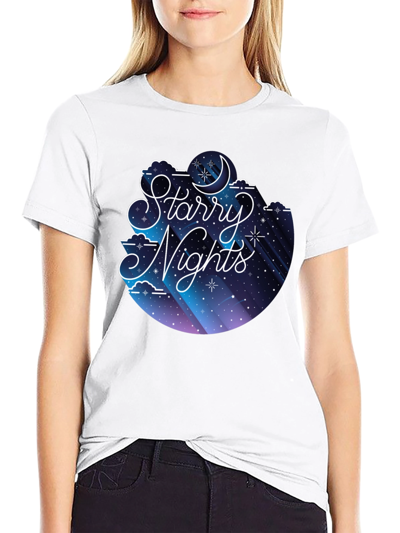Black Starry Nights Graphic Tee - Soft Cotton Blend view 9