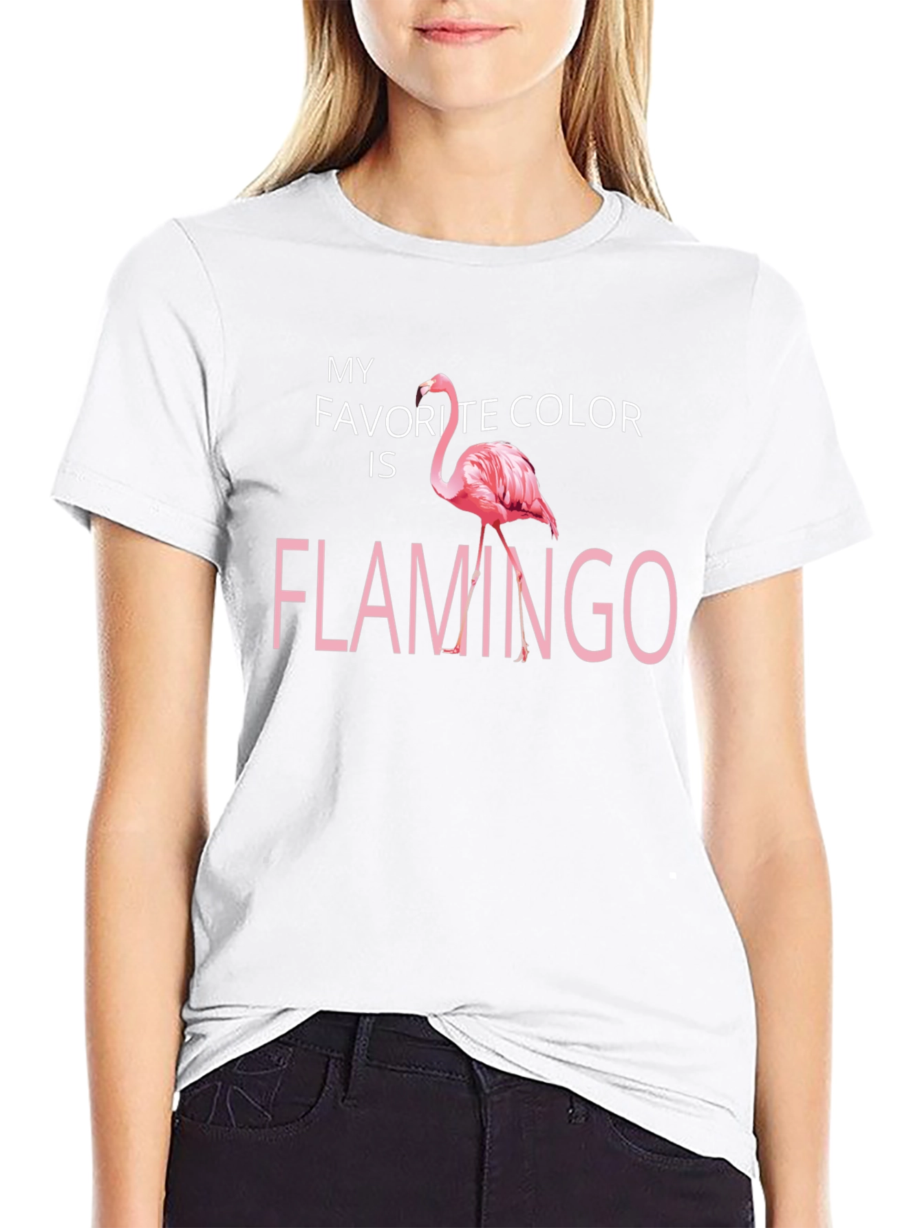 Black Flamingo Favorite Color Graphic T-Shirt view 9