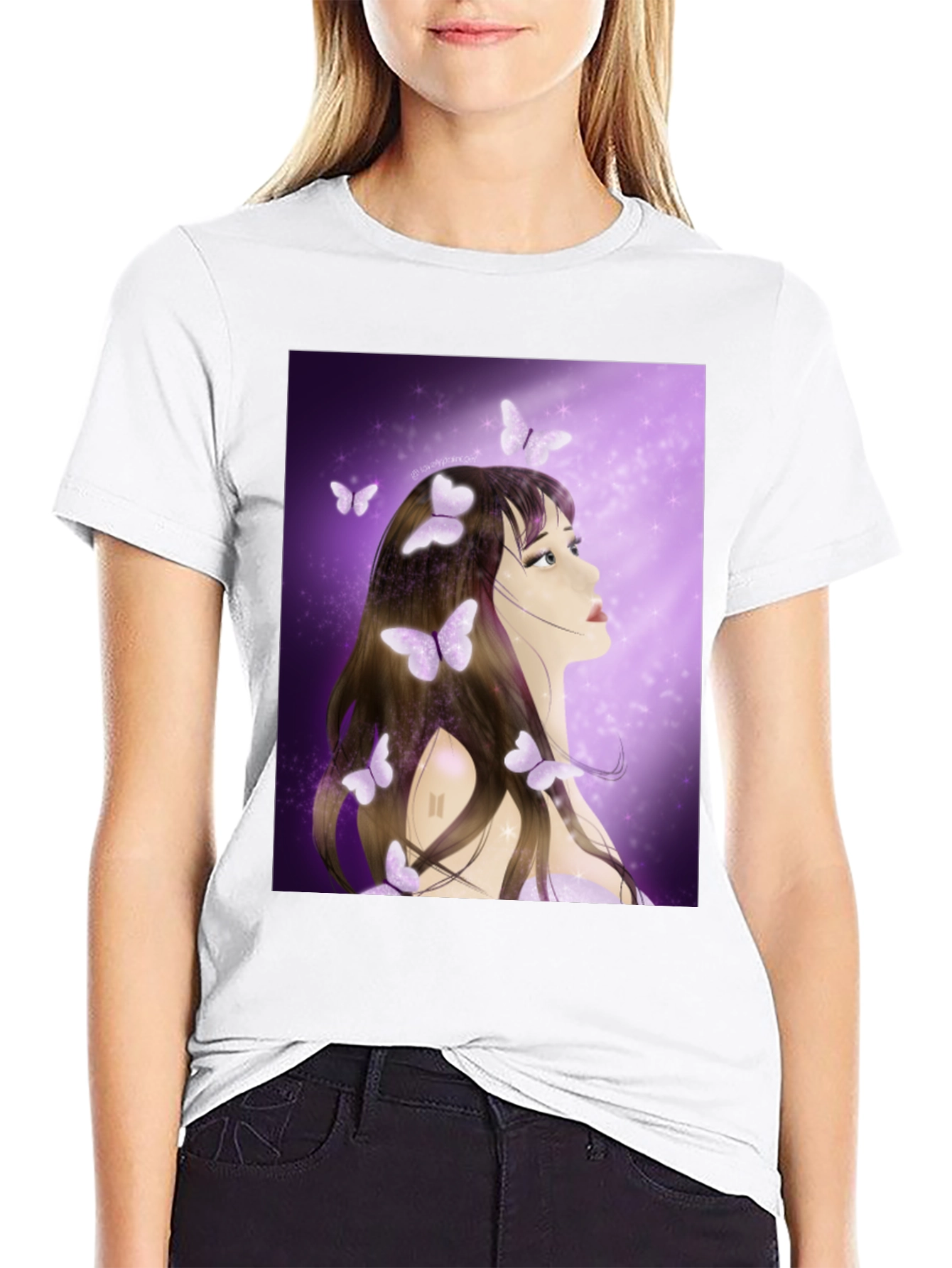Black Girl with Butterfly T-Shirt - Artistic Graphic Tee view 9