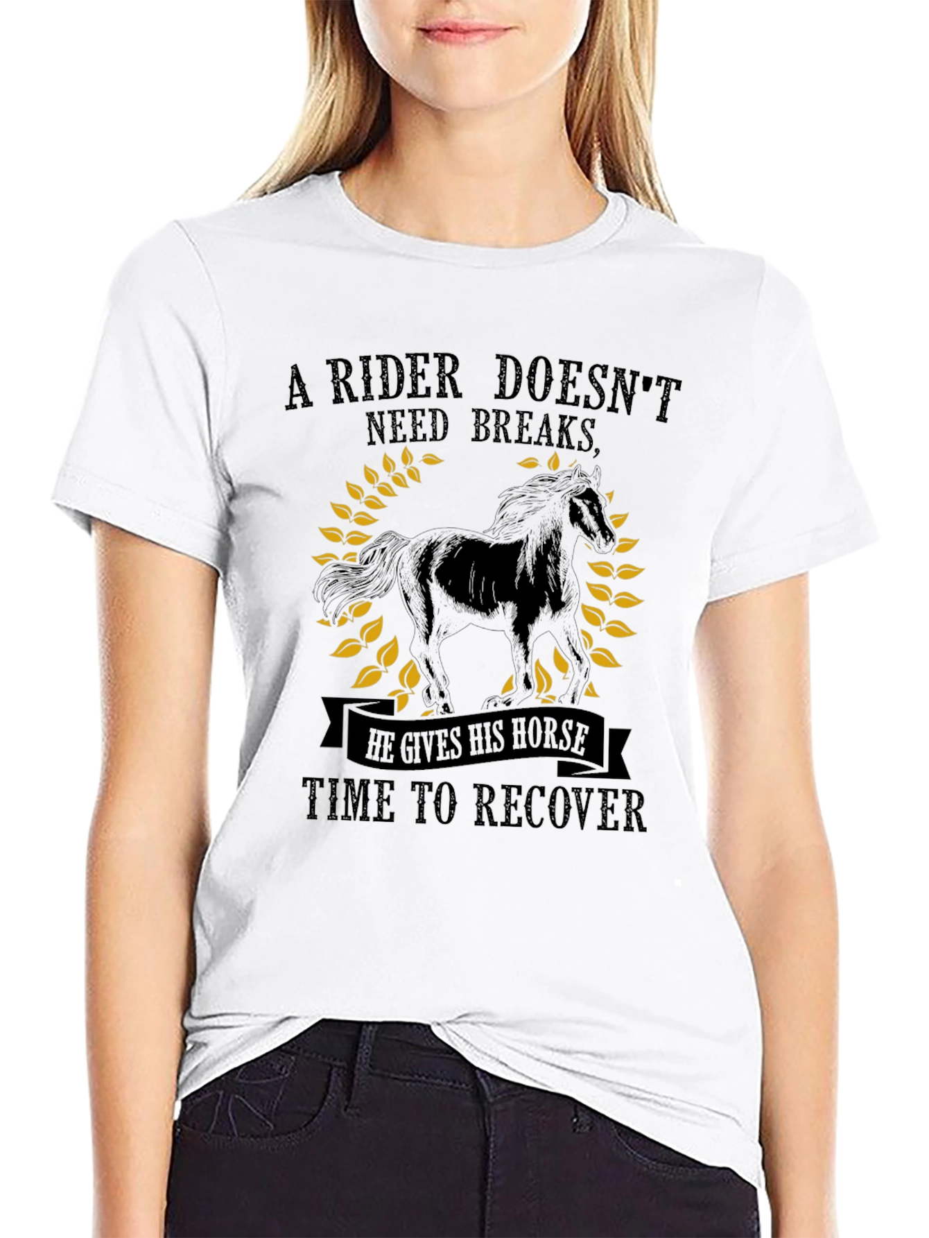 Black Rider Doesn't Need Breaks Horse Graphic Tee view 9