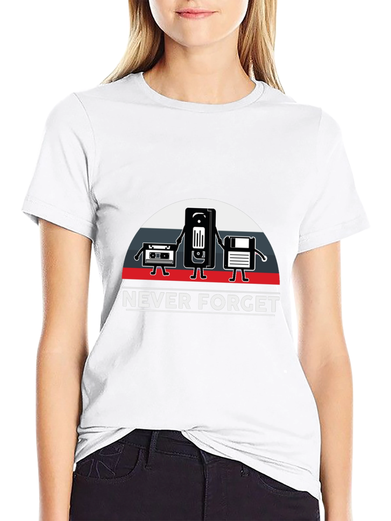 Black Retro Tech T-Shirt - 'Never Forget' Design view 9