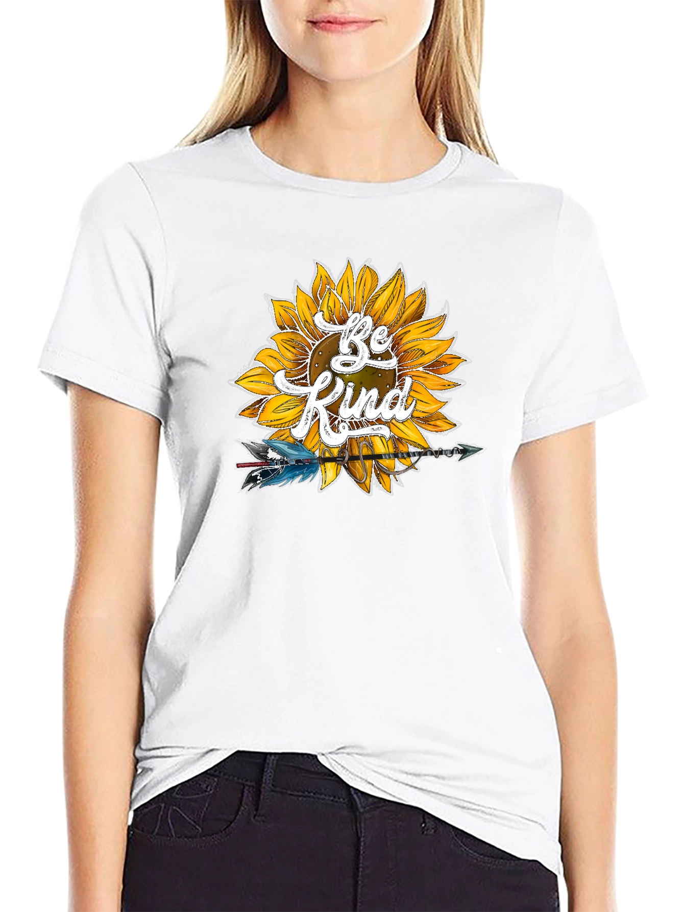 Be Kind Sunflower Graphic Tee - Soft Black Shirt - 9