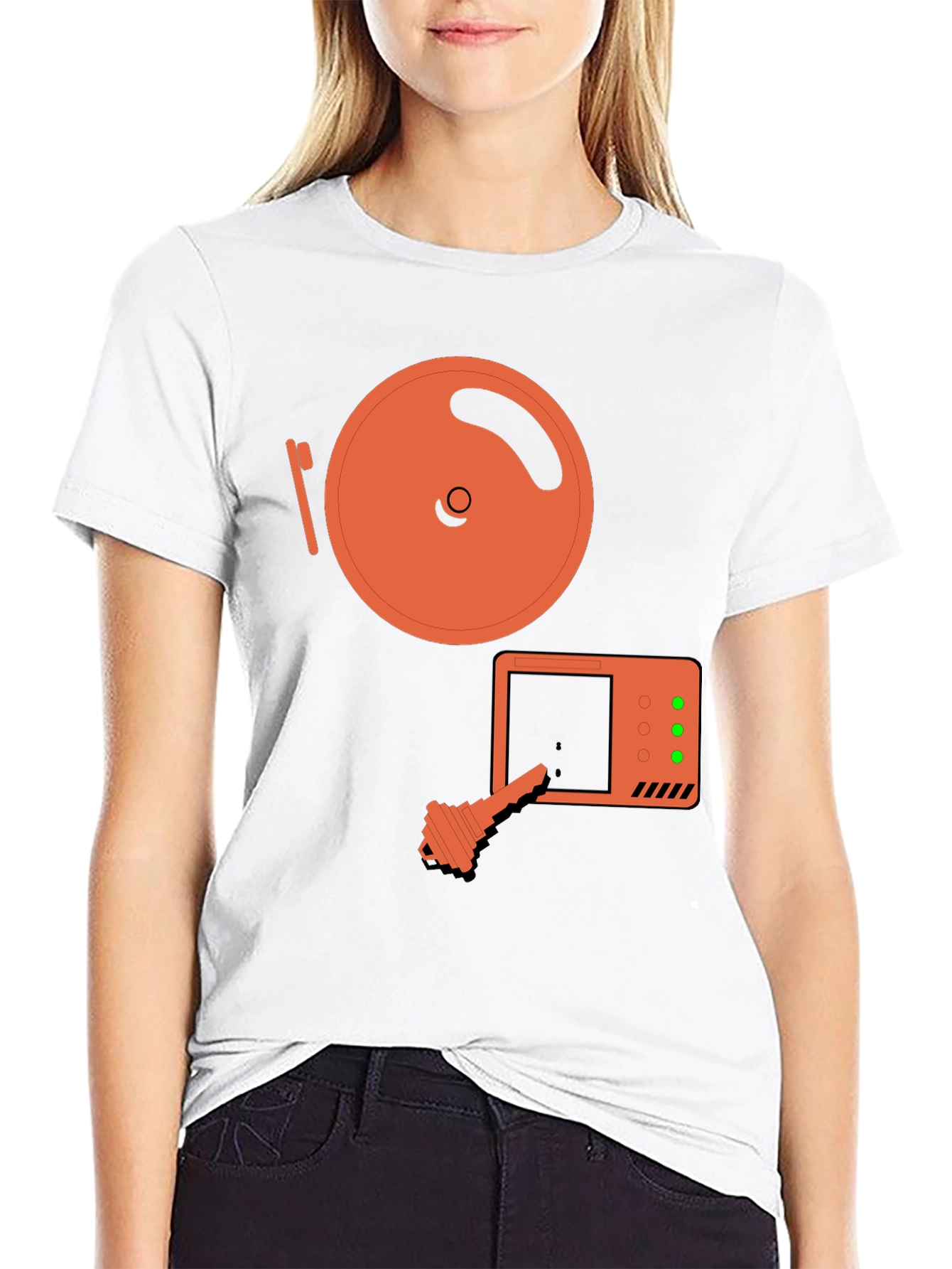 Retro Tech T-Shirt: Vintage Disk & Key Design - 9