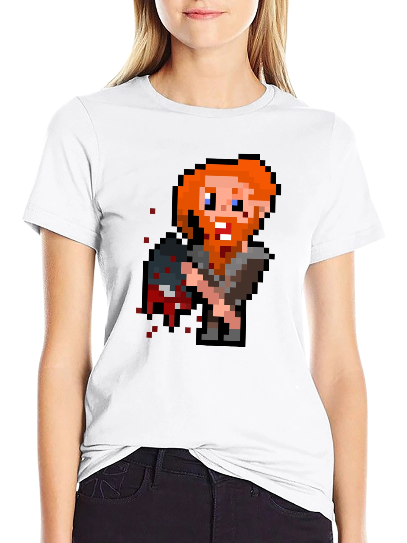 Black Pixelated Viking T-Shirt - Retro Gaming Tee view 9