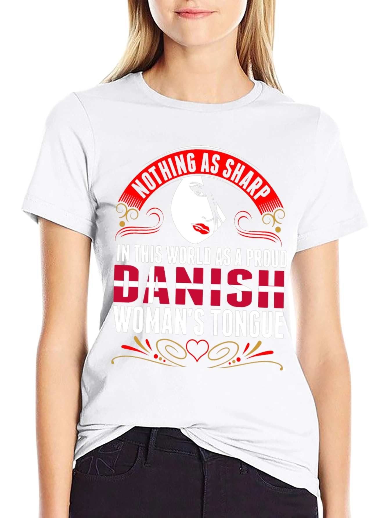 Black Proud Danish Woman's Tongue Graphic Tee view 9