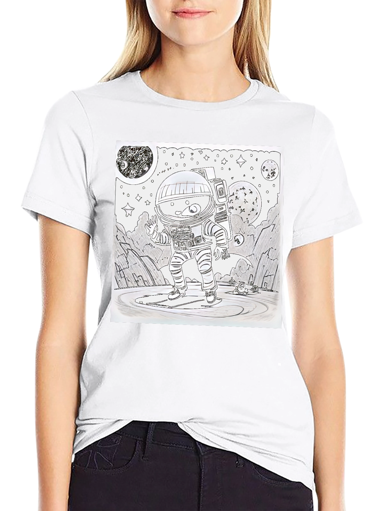 Black Astronaut Graphic T-Shirt - Space Explorer Design view 9