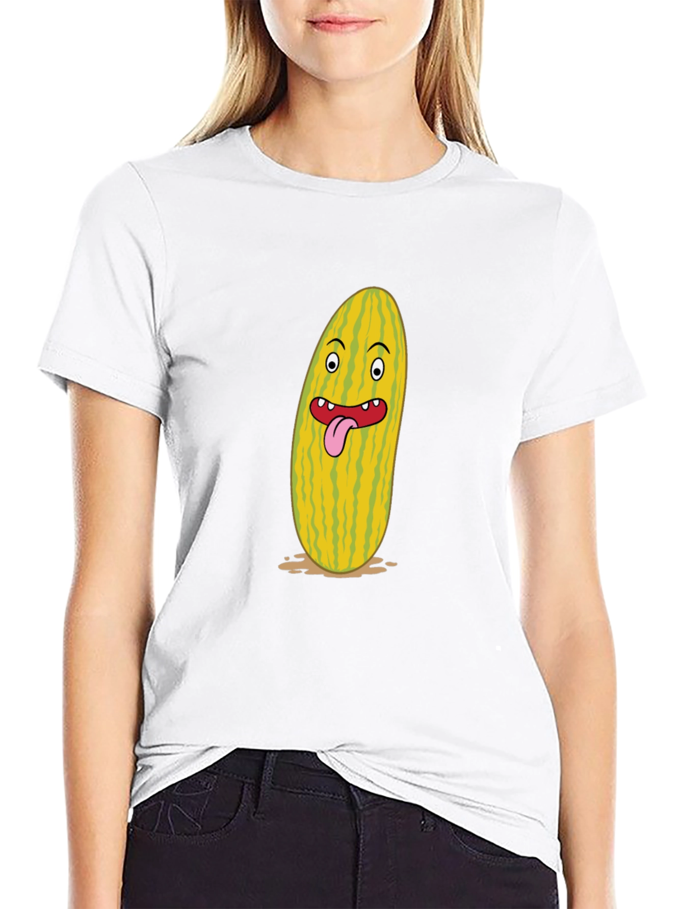 Black Funny Cartoon Pickle Graphic Black T-Shirt view 9