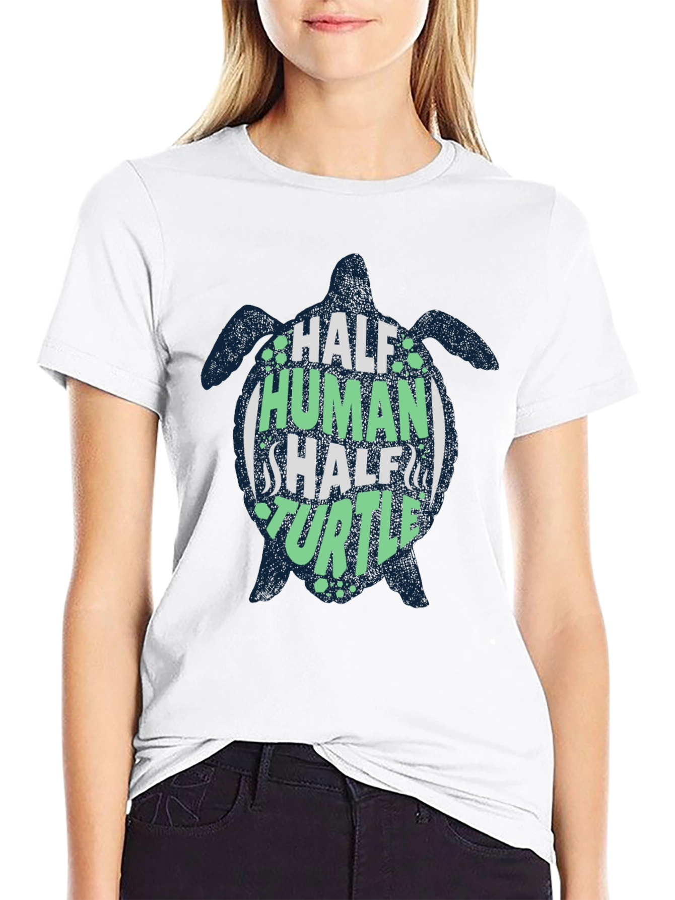 Black Half Human Half Turtle Black Graphic T-Shirt view 9
