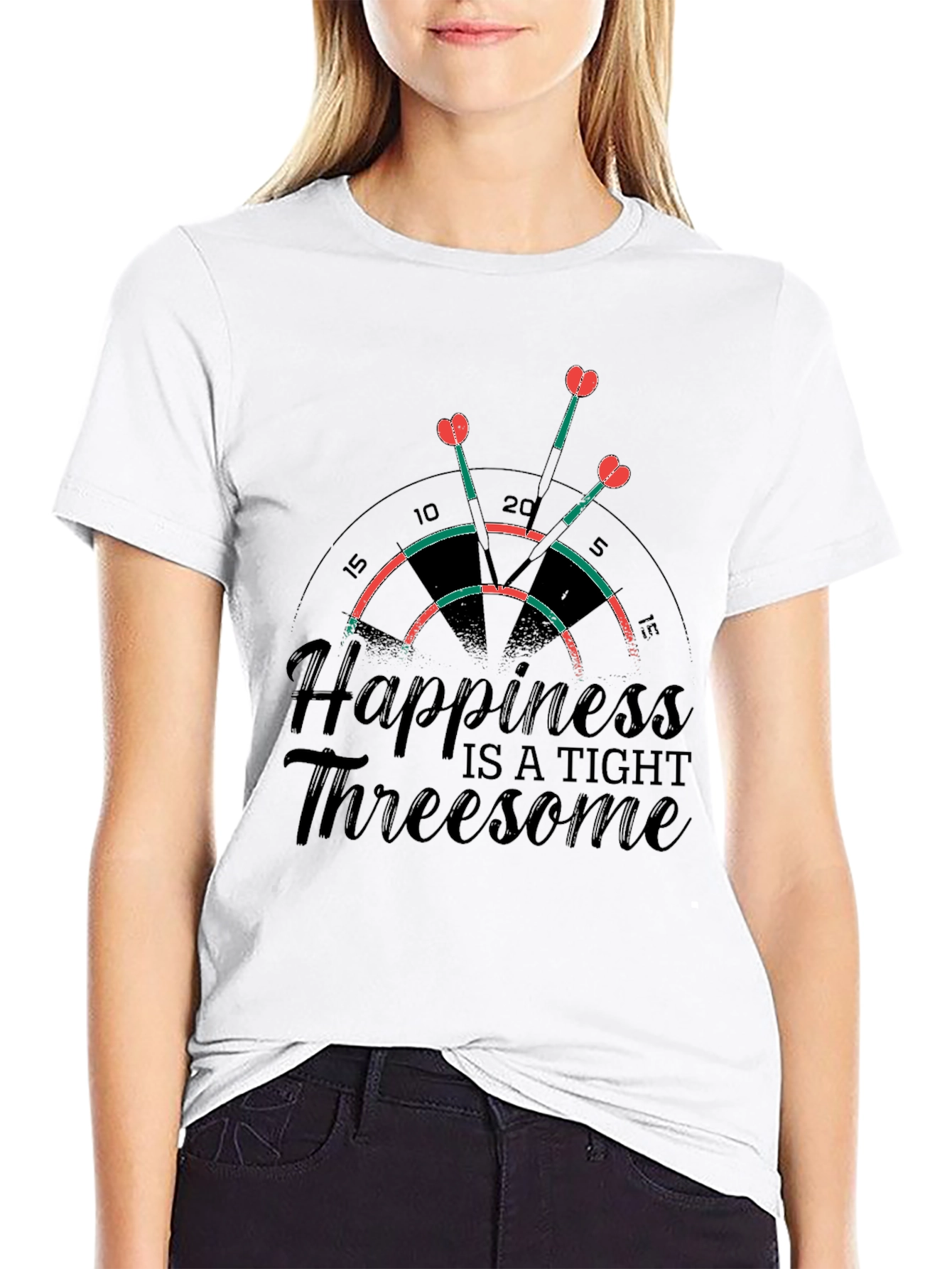 Black Happiness Threesome Dartboard T-Shirt view 9