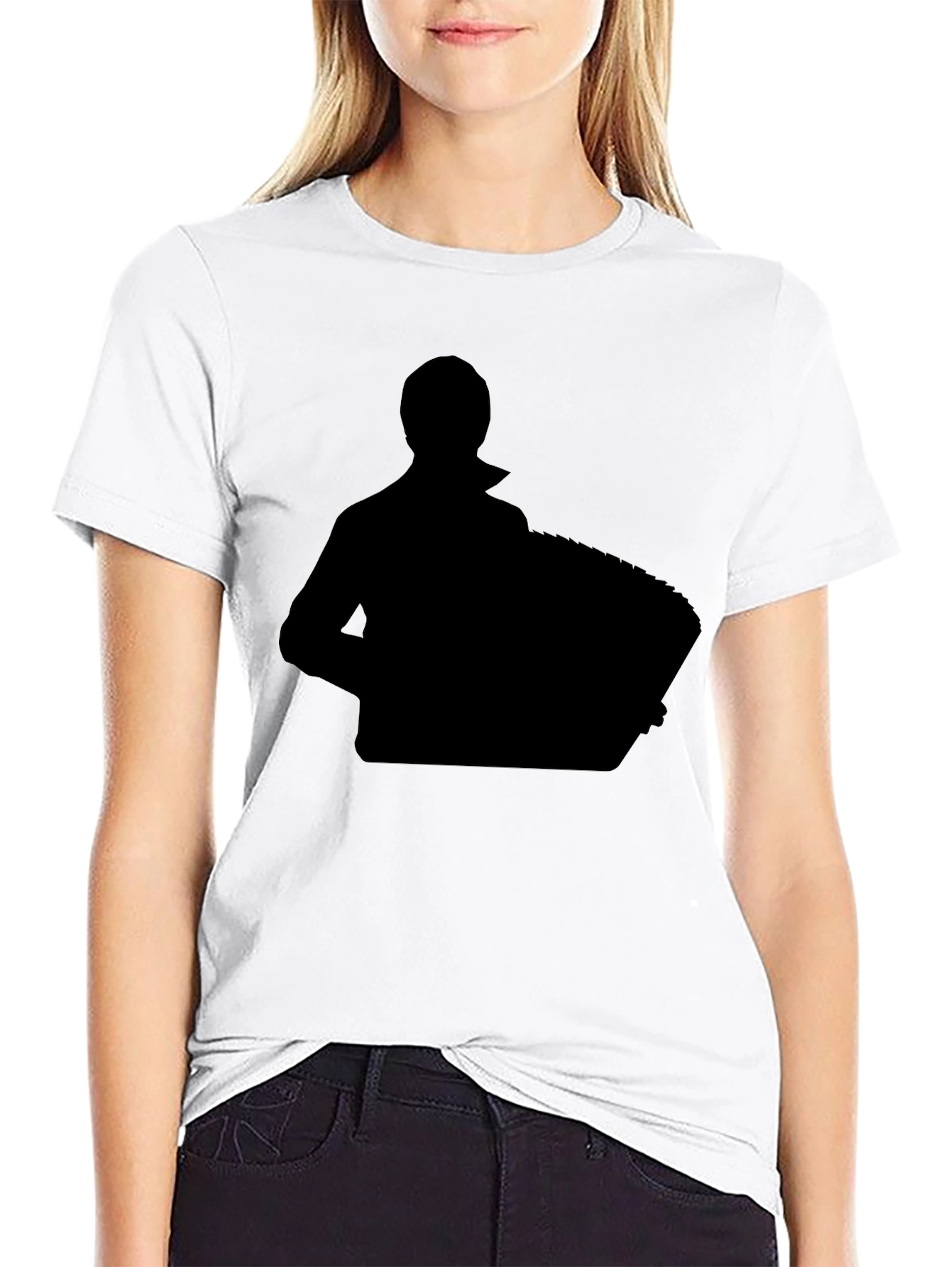 Black Silhouette Accordion Player T-Shirt - Black view 9