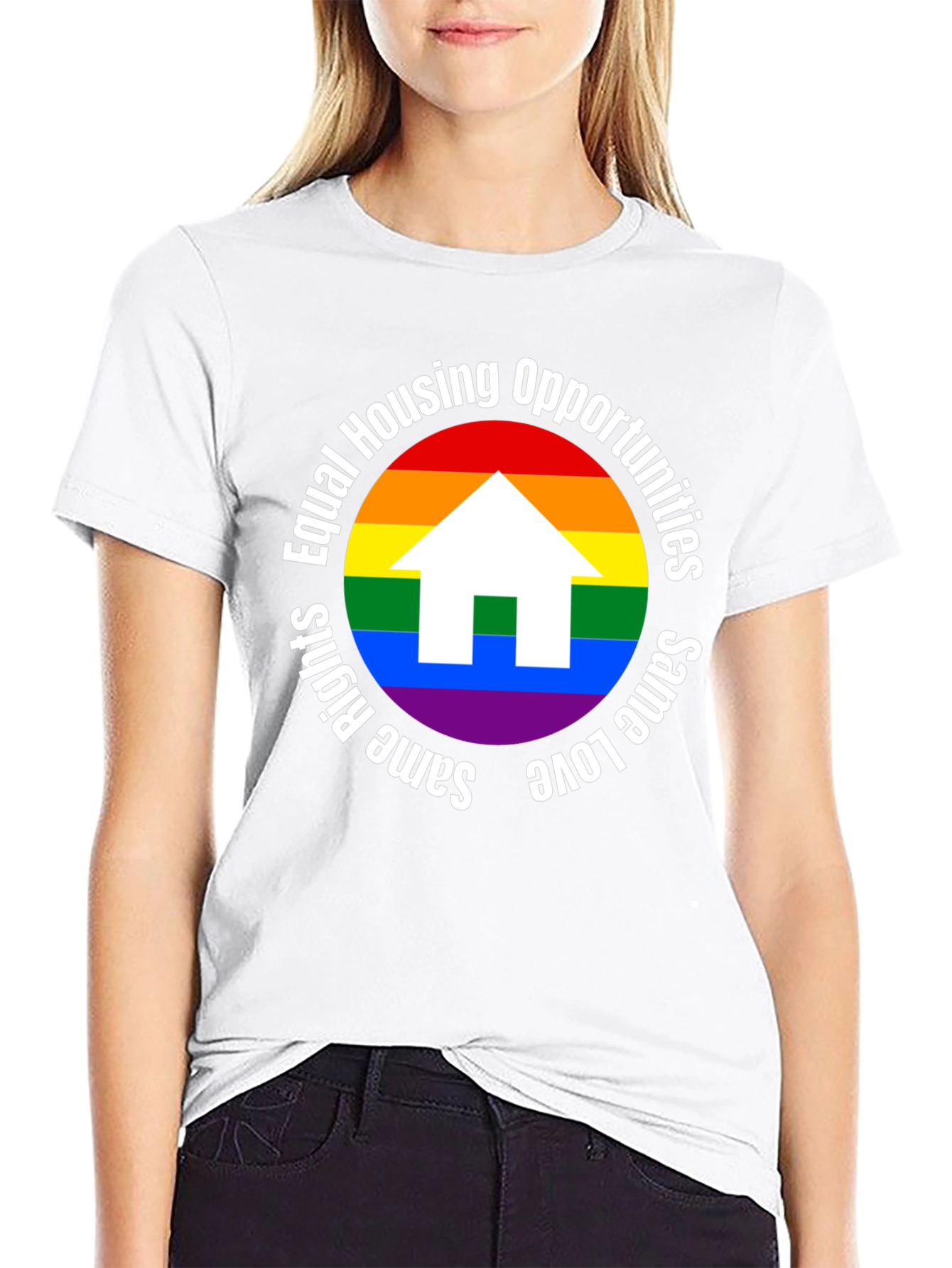 Black Equal Housing Opportunities Rainbow Pride T-Shirt view 9