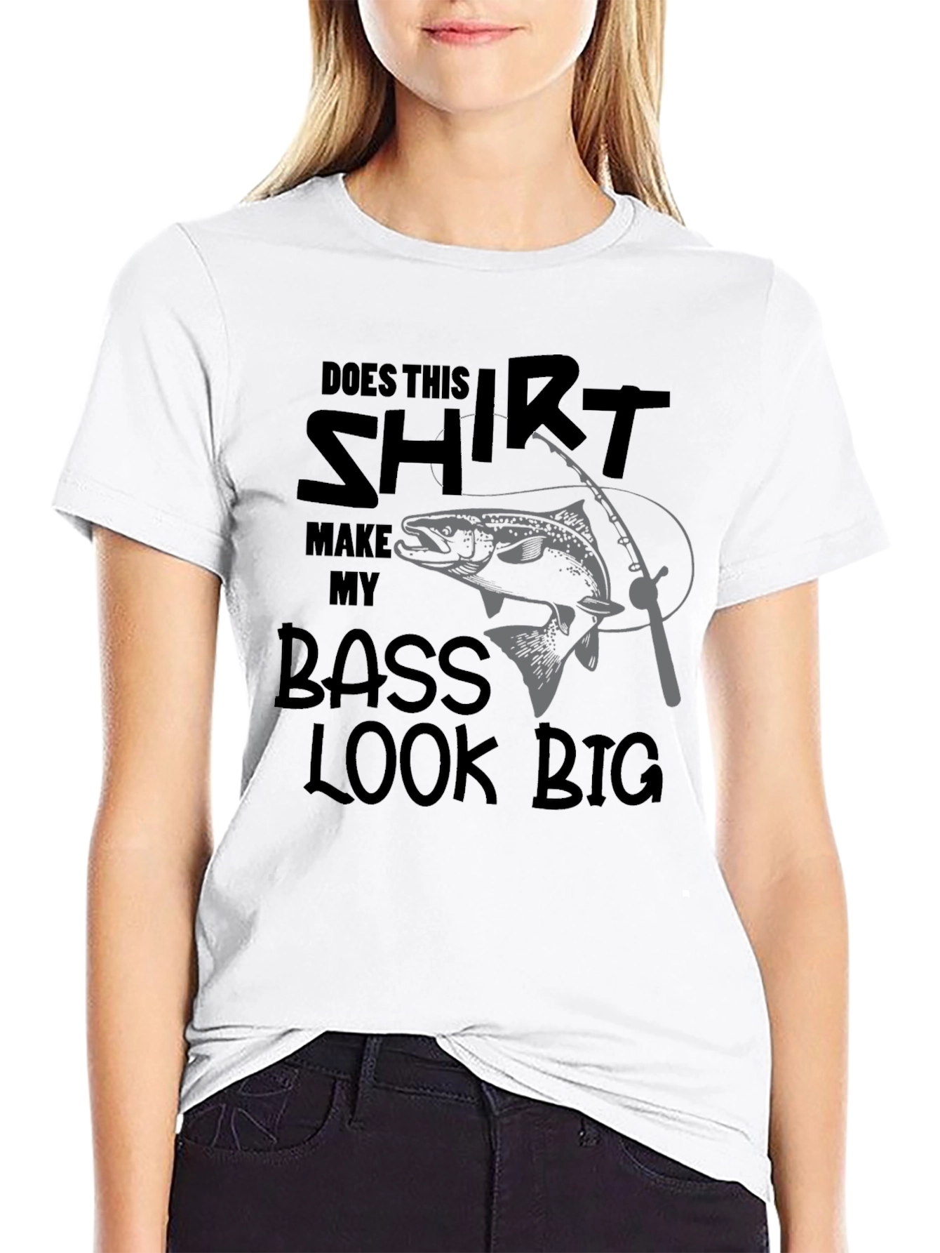 Black Funny Fishing T-Shirt: Does My Bass Look Big? view 9