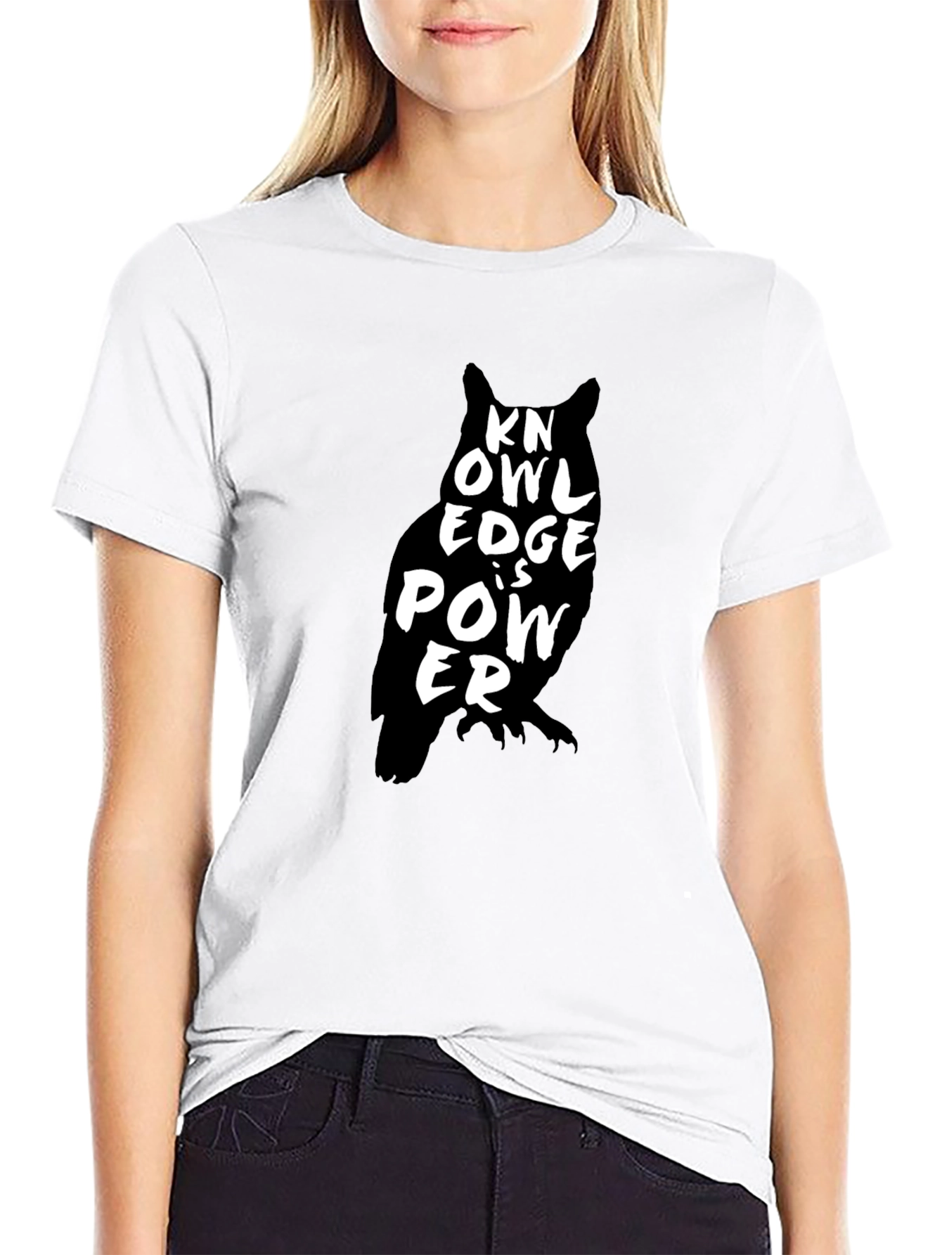 Black Knowledge is Power Owl Graphic T-Shirt - Black view 9