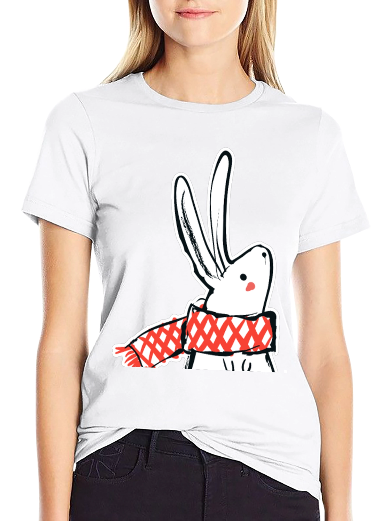 Black Black T-Shirt with Rabbit & Scarf Graphic view 9