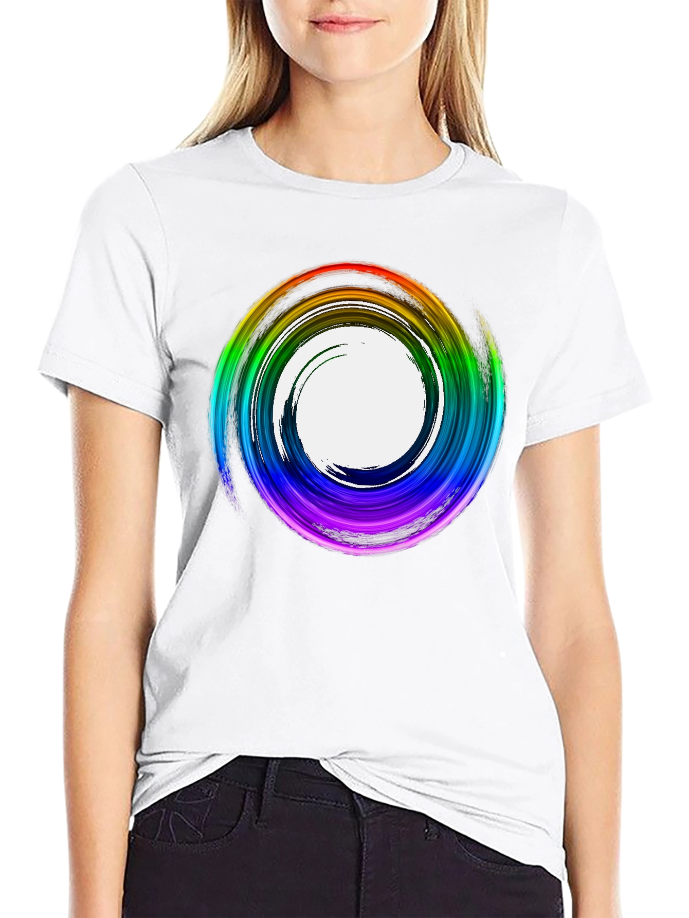 Black Rainbow Swirl Graphic Tee - Stylish Casual Top view 9
