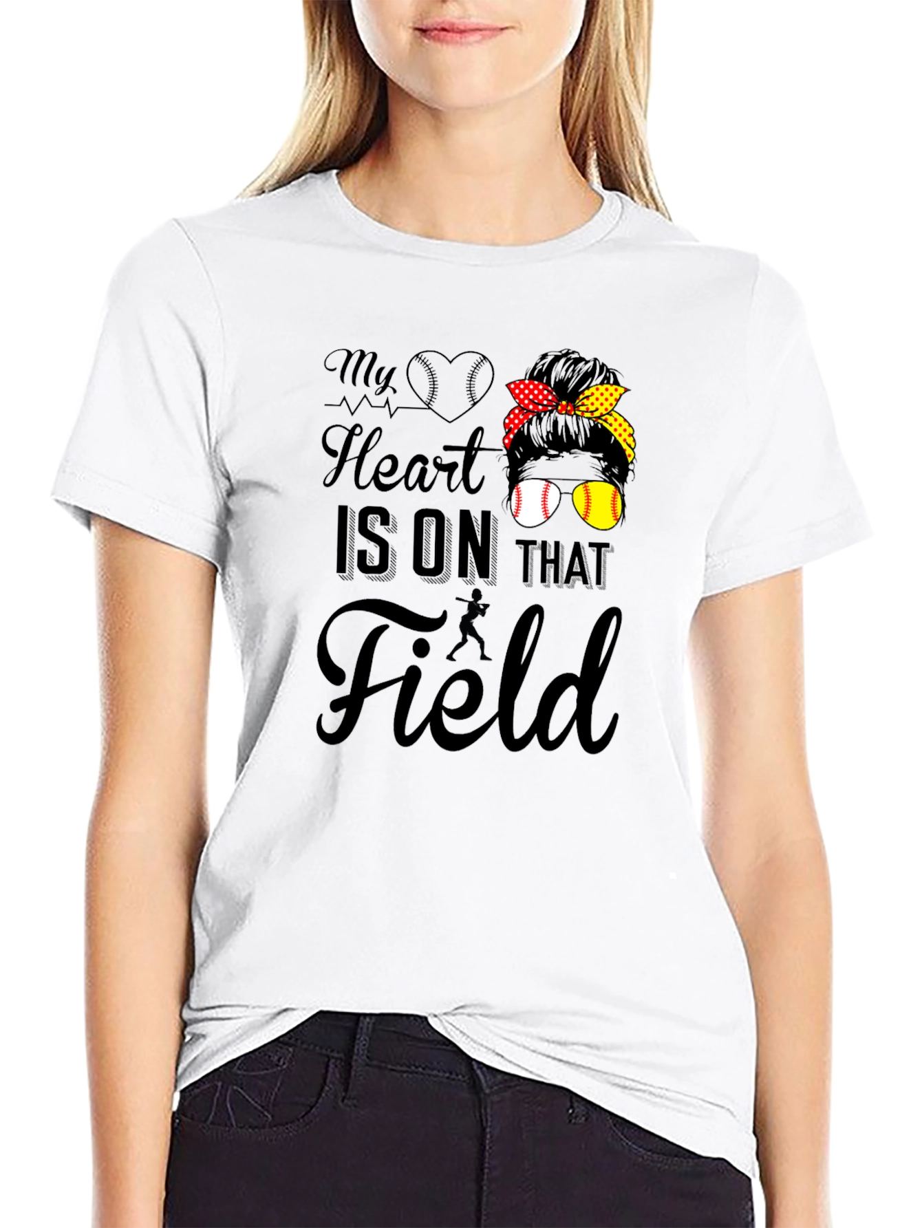 Black My Heart Is On That Field T-Shirt - Baseball Mom Tee view 9