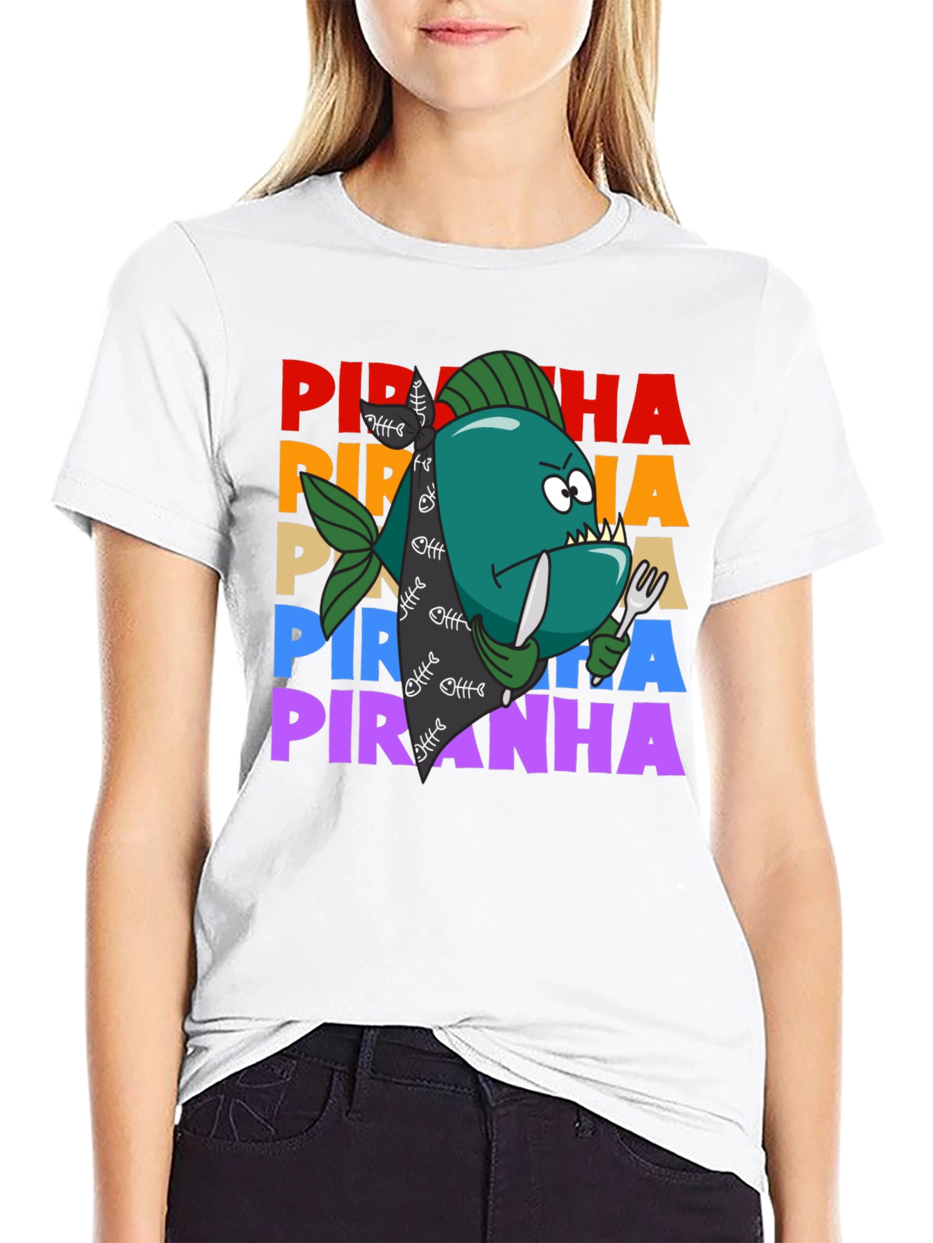 Black Piranha Graphic T-Shirt - Funny Fish Design view 9