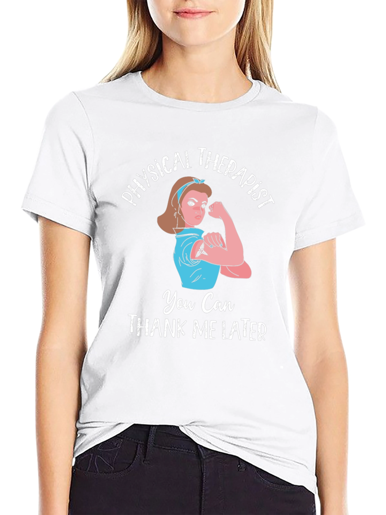 Black Physical Therapist T-Shirt | Rosie the Riveter Design view 9