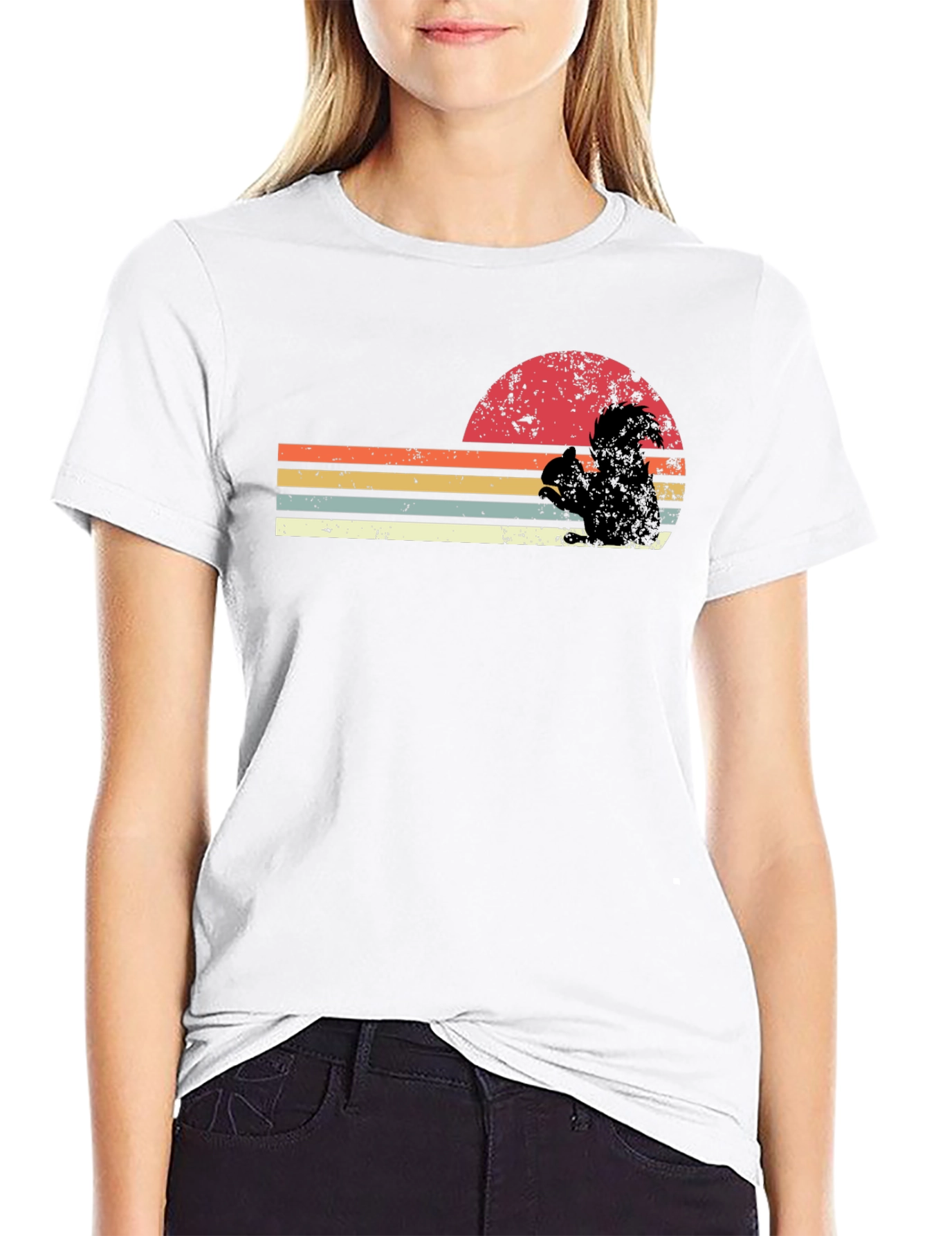 Black Retro Squirrel Sunset Graphic Tee - Black view 9