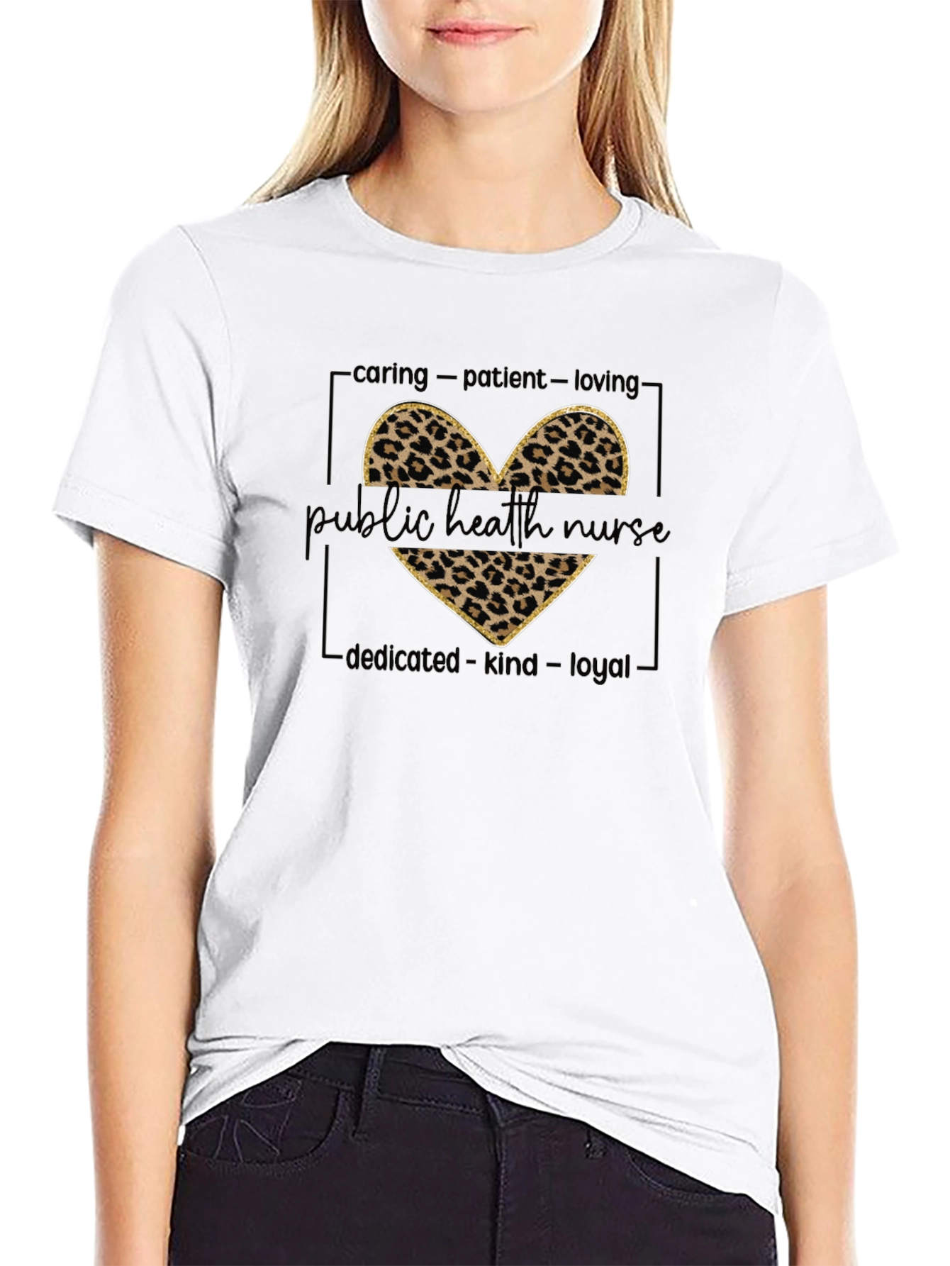 Black Public Health Nurse Leopard Heart T-Shirt view 9