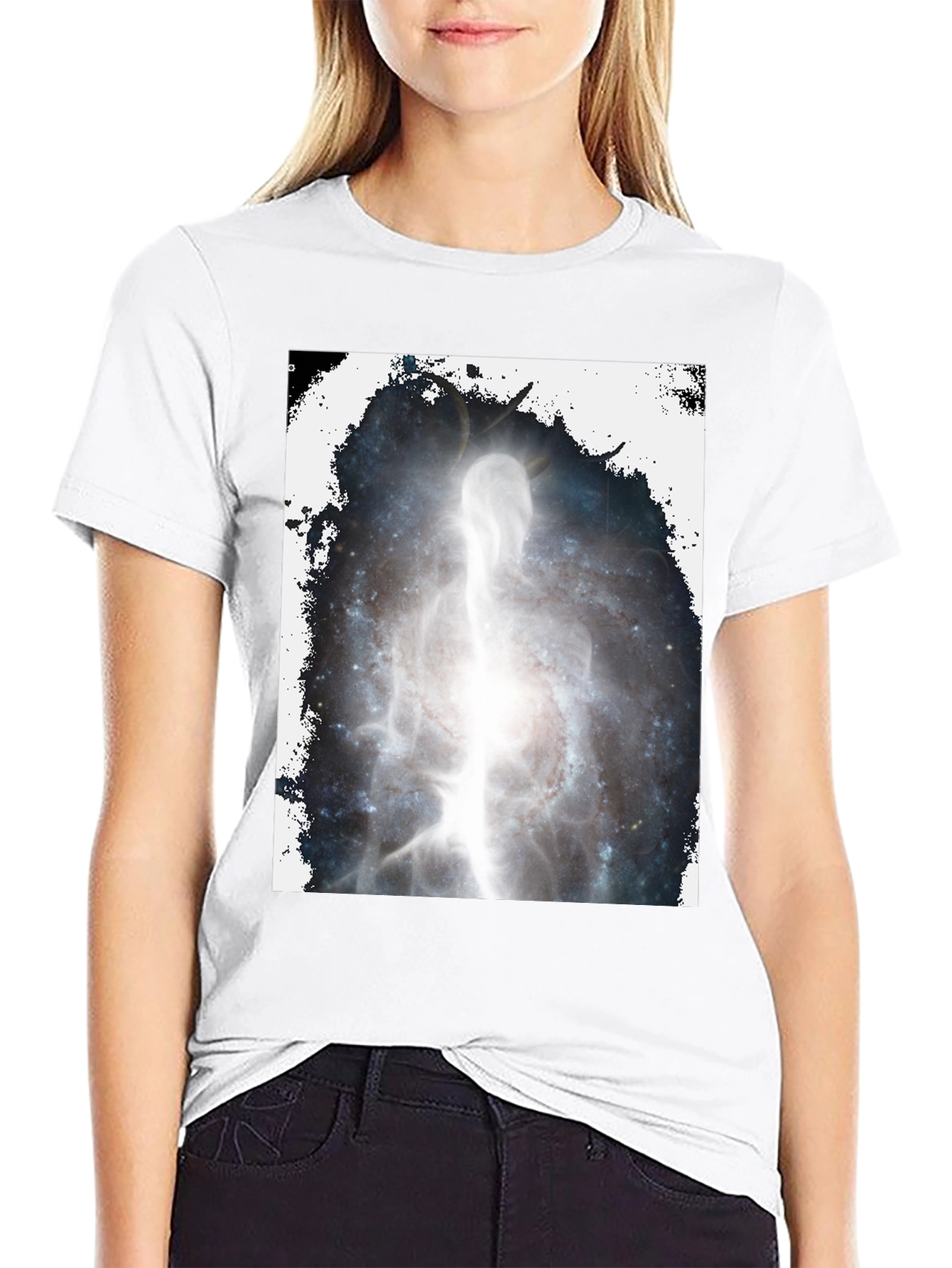 Black Cosmic Being Black Graphic T-Shirt view 9