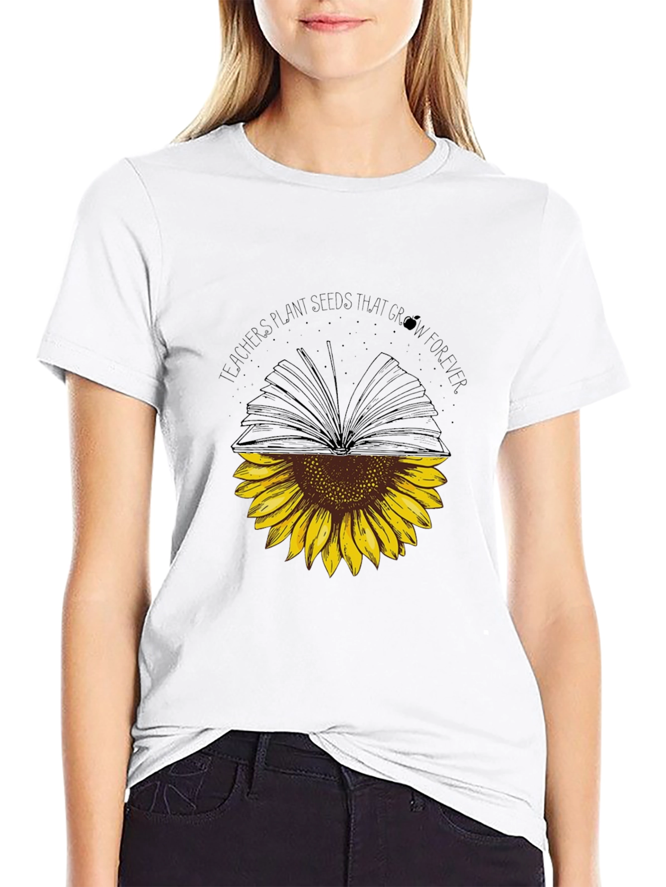 Black Teacher's Plant Seeds Sunflower Book T-Shirt view 9
