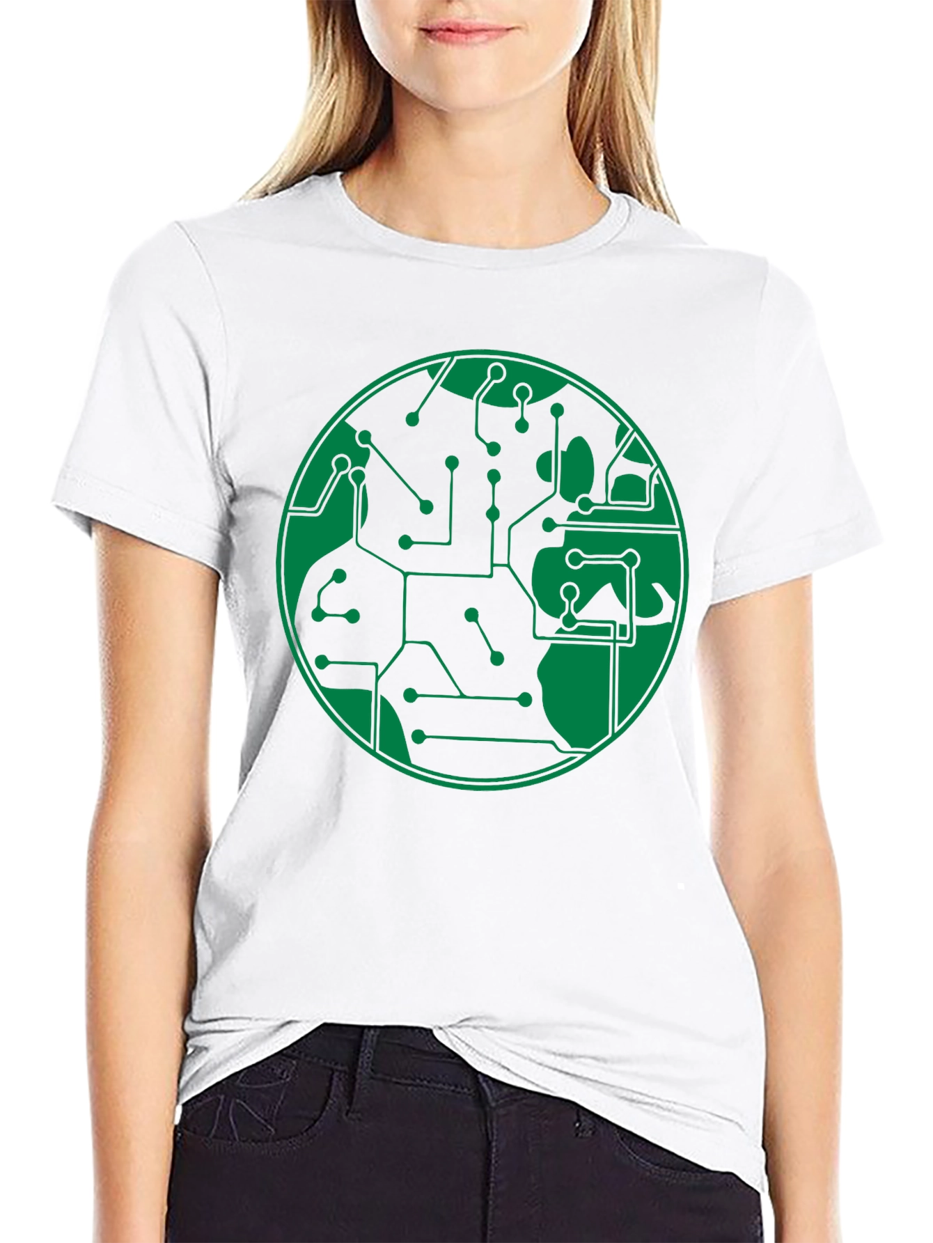 Black Circuit Board Earth Graphic T-Shirt - Black view 9