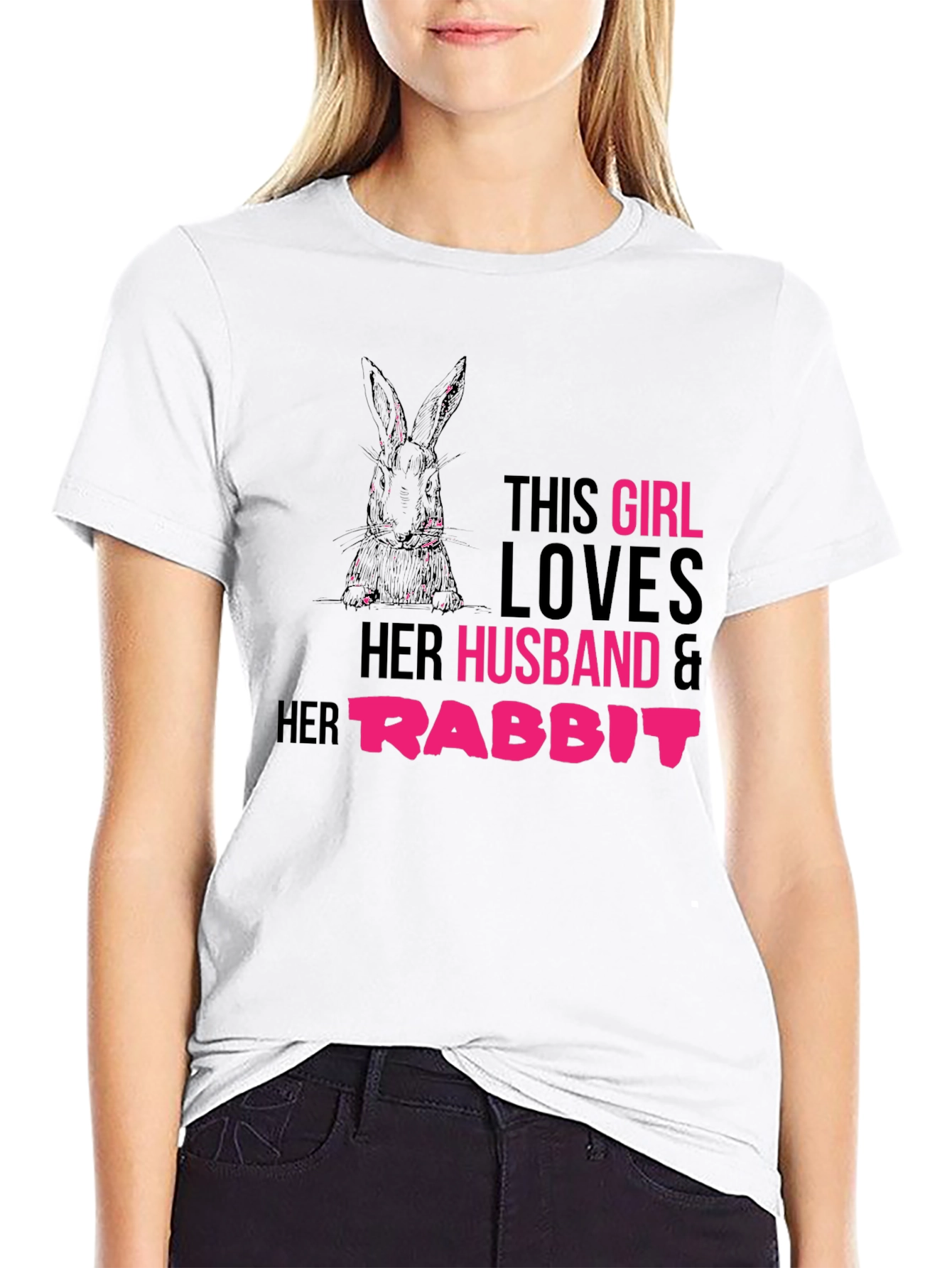 Black Girl Loves Husband and Rabbit T-Shirt view 9