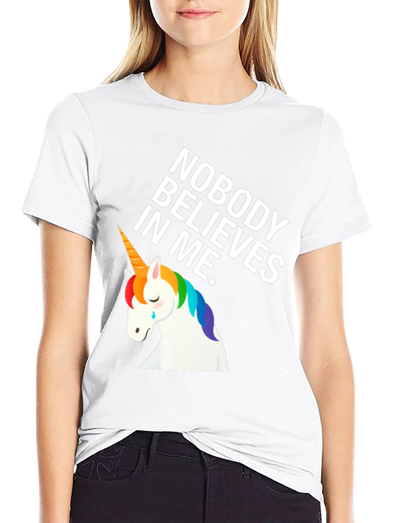 Black Sad Unicorn Graphic Tee - Nobody Believes view 9