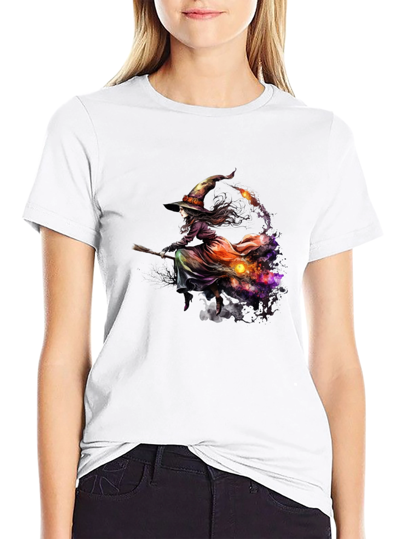 Black Witch Broom Halloween T-Shirt view 9